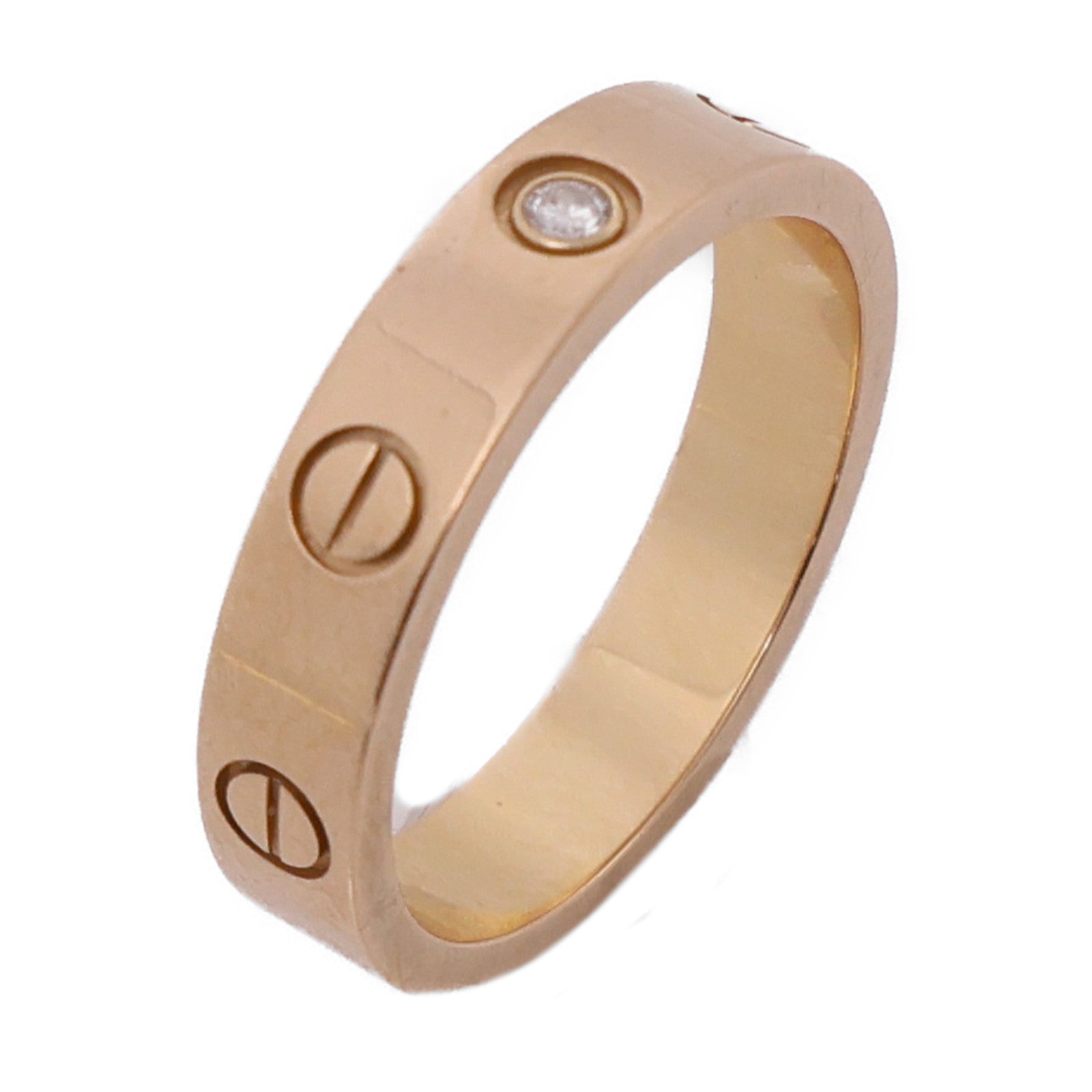 CARTIER 18K玫瑰金Mini Love Ring 1 Diamond鑽石戒指Cartier#51/US#5.5