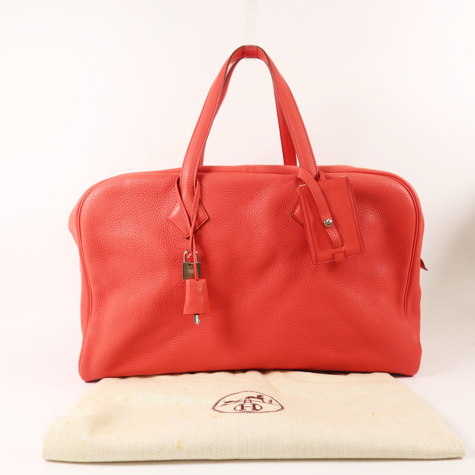 HERMES Clemence皮革Victoria 43銀扣手挽袋Rouge Casaque