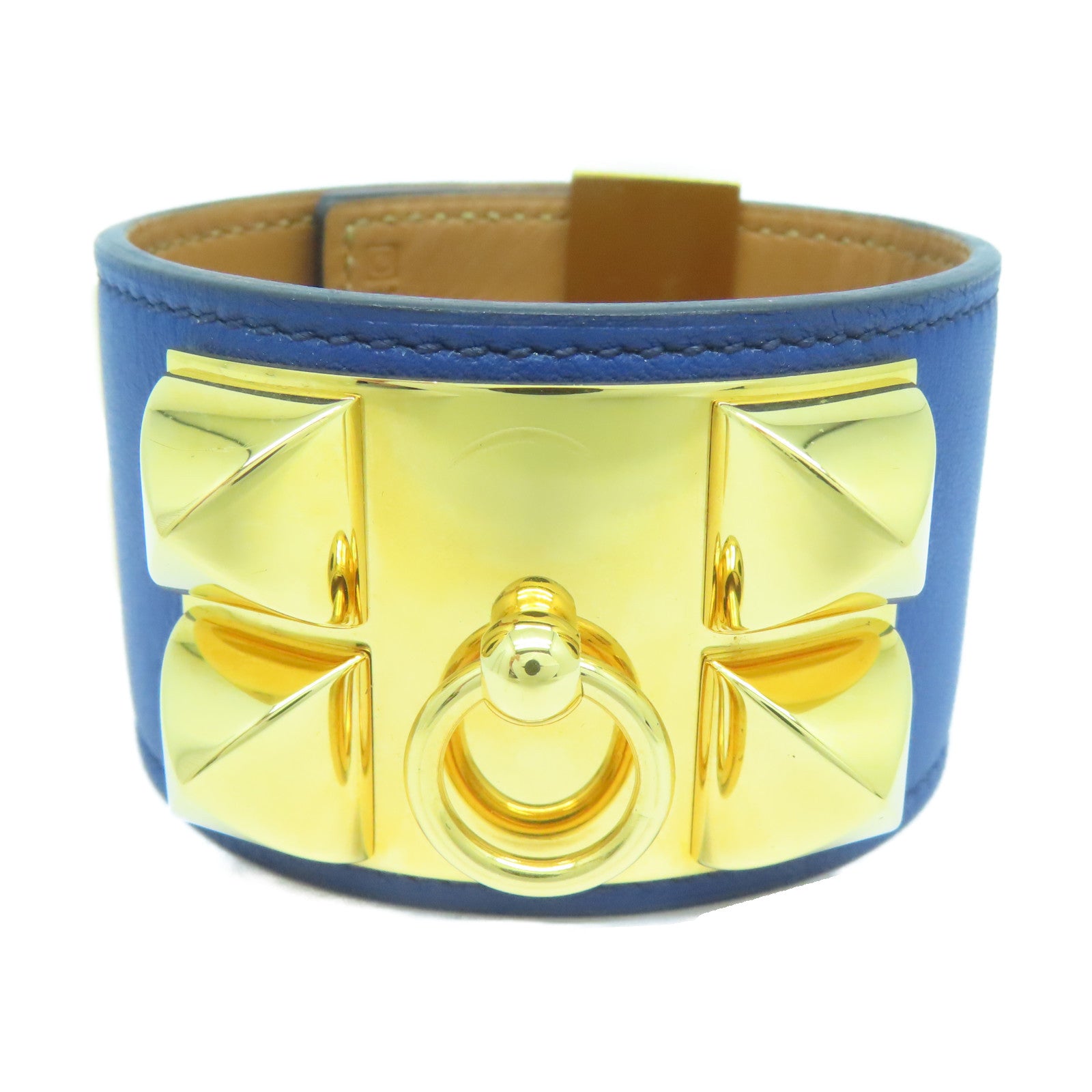 HERMES 【激減優惠】Veau Swift皮革CDC Bangle手鐲金色/深藍色#16cm