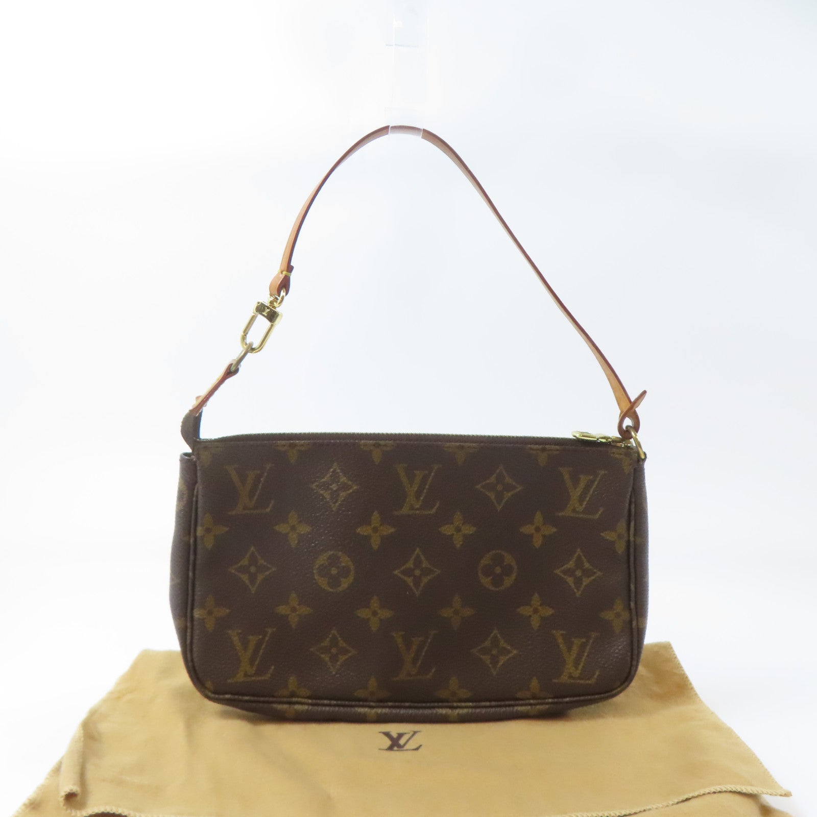 LOUIS VUITTON Monogram Pochette Accessoires金扣手挽袋啡色