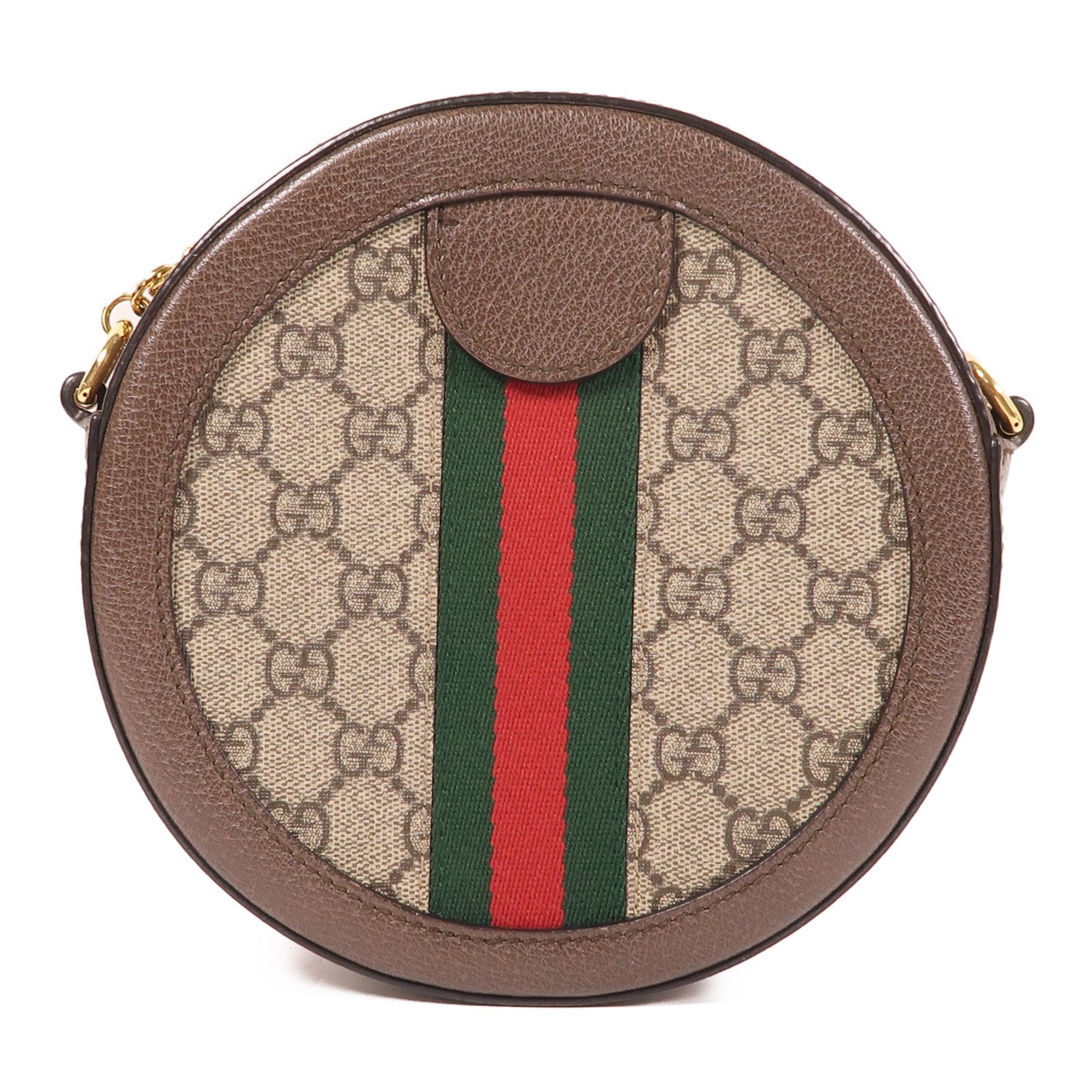 GUCCI 塗層帆布Ophidia GG Shoulder Bag金扣鏈帶肩背袋棕色
