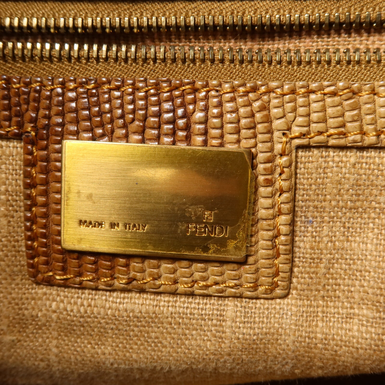 FENDI 牛仔布/蜥蝪皮革Mini Mamma Baguette Bag肩背袋