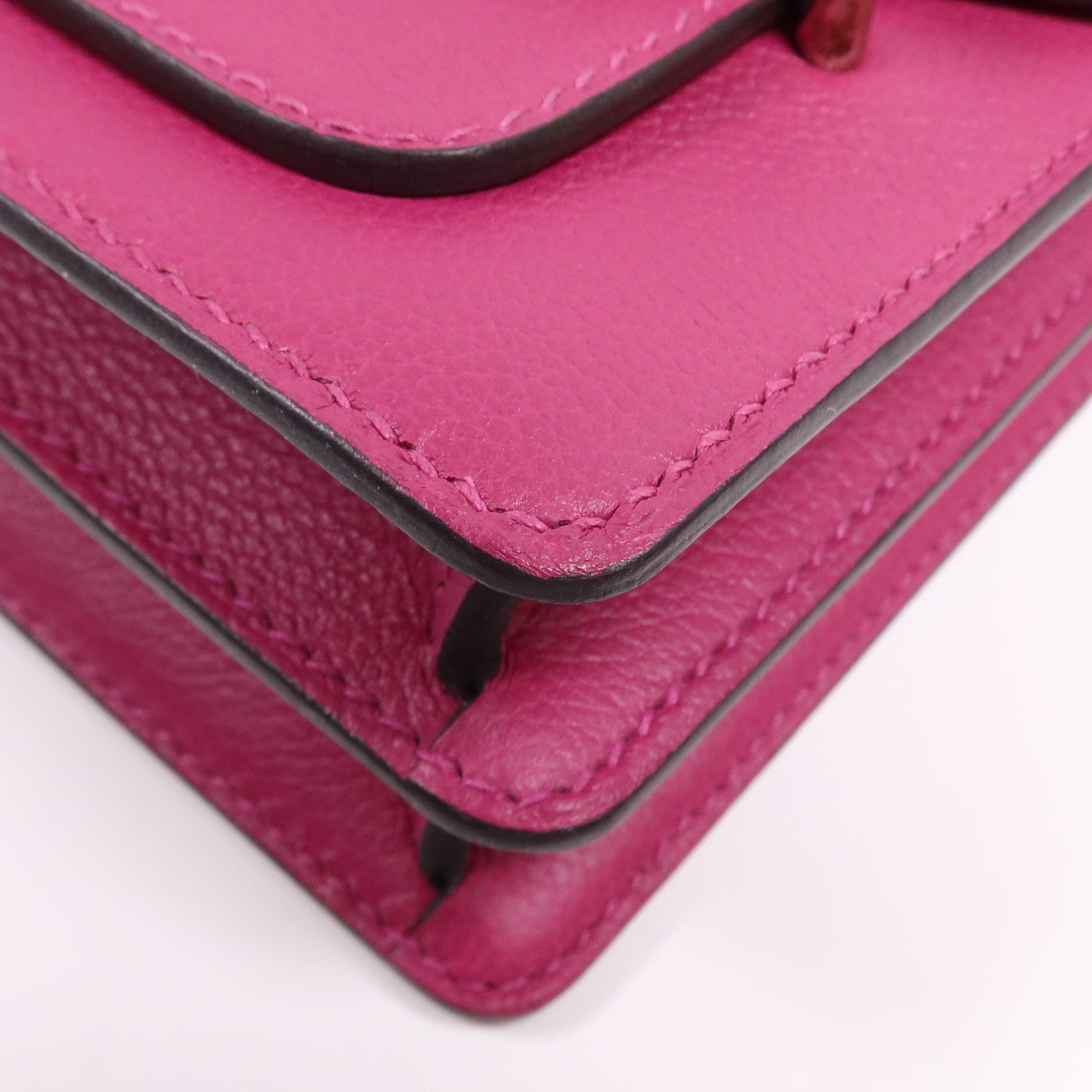 HERMES Evercolor皮革Roulis Mini銀扣肩背袋Rose Purple