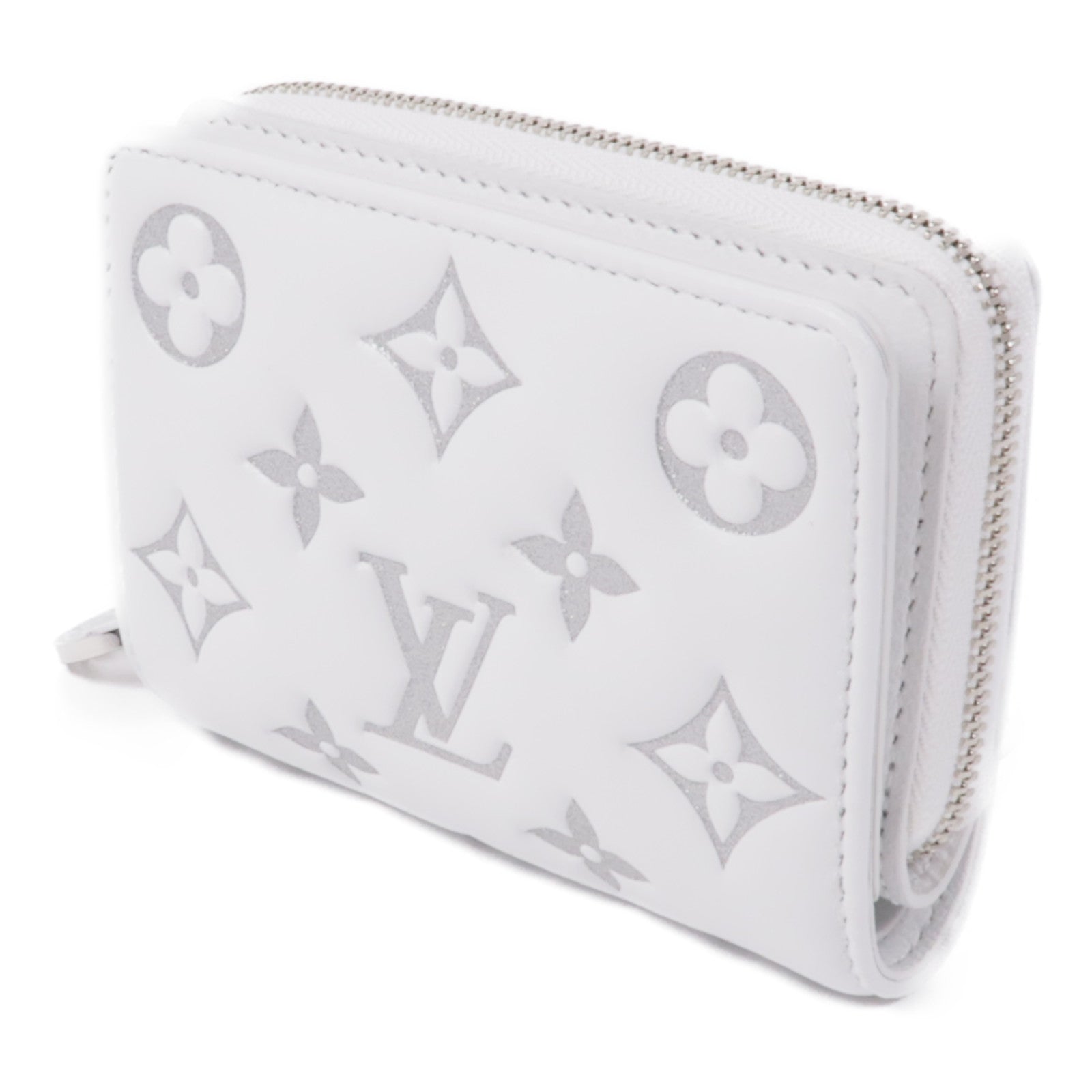 LOUIS VUITTON LV SHW Portefeuille Wallet M12153 Monogram Embossed White Silver