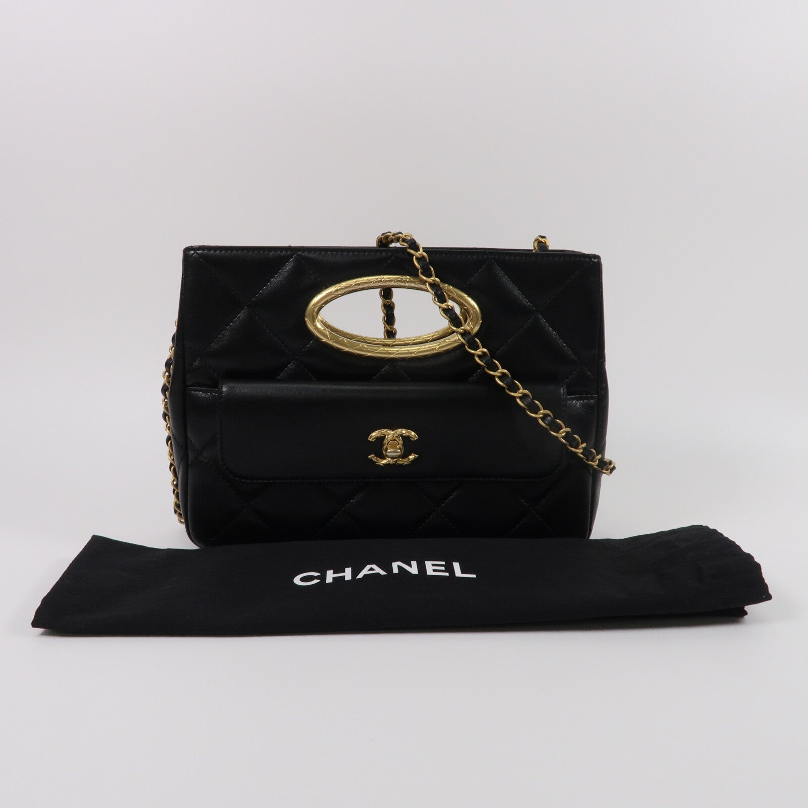 CHANEL 羊皮皮革Cutout Handle Evening Clutch鏈帶手挽肩背兩用袋