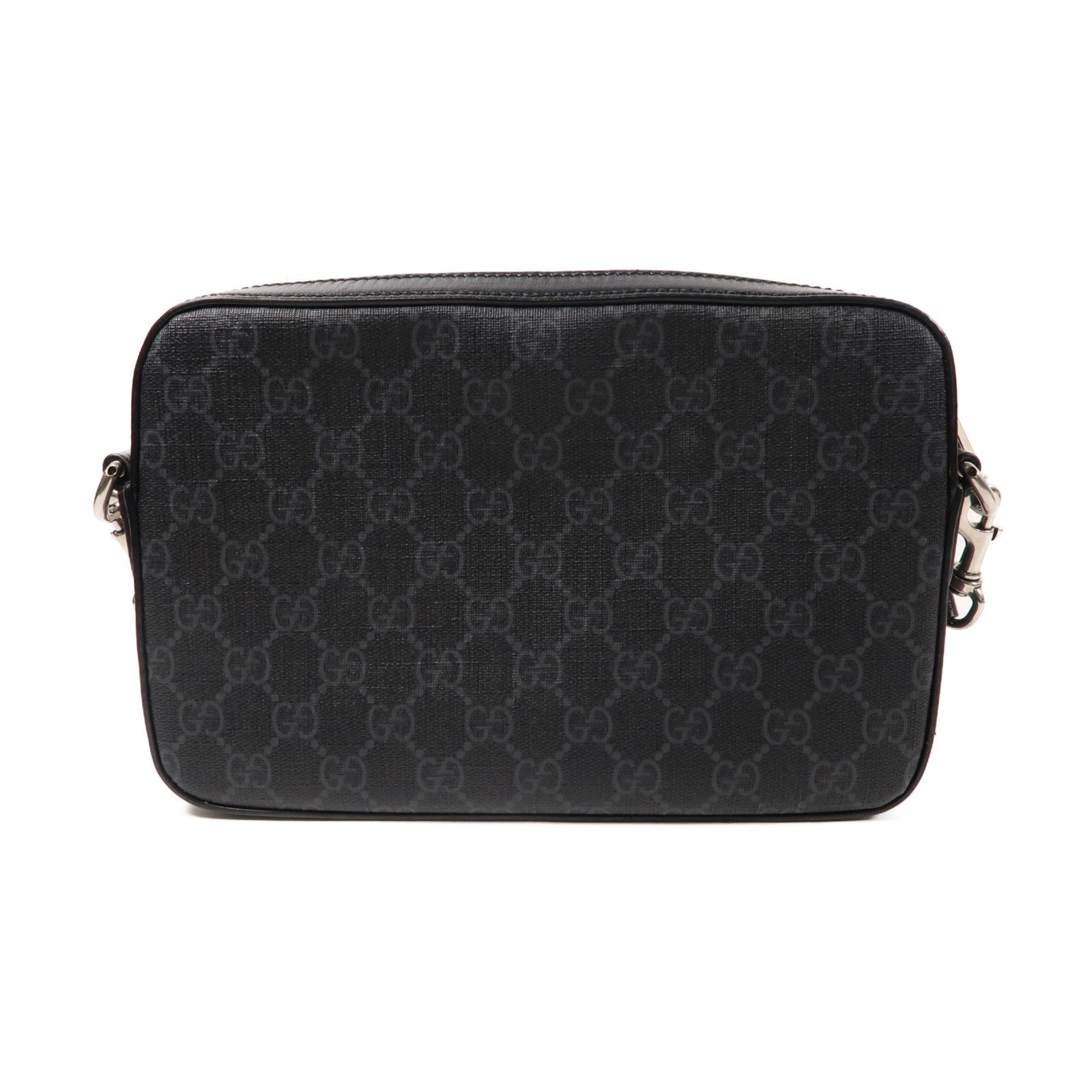 GUCCI 【激減優惠】帆布Interlocking G銀扣肩背袋黑色