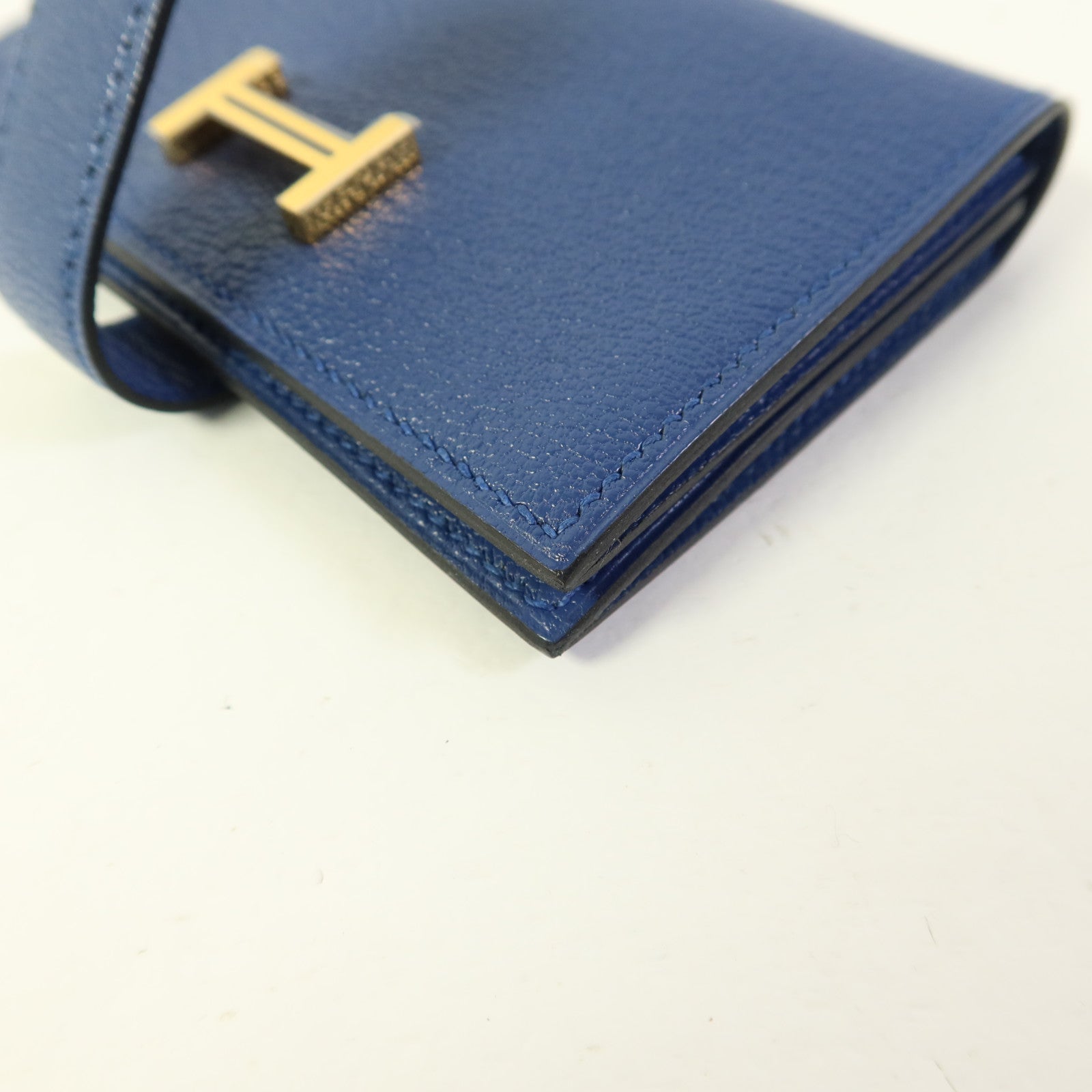 HERMES Chevre皮革Mini Bearn Card Case金扣卡片套Navy