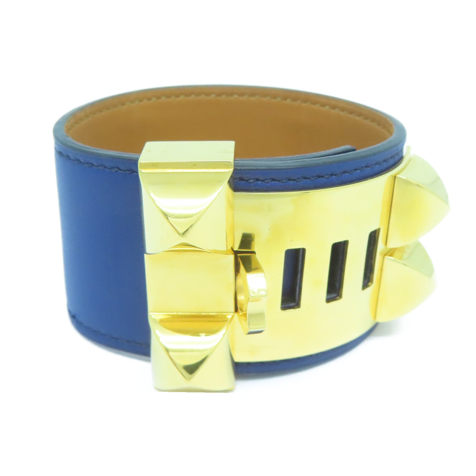 HERMES 【激減優惠】Veau Swift皮革CDC Bangle手鐲金色/深藍色#16cm