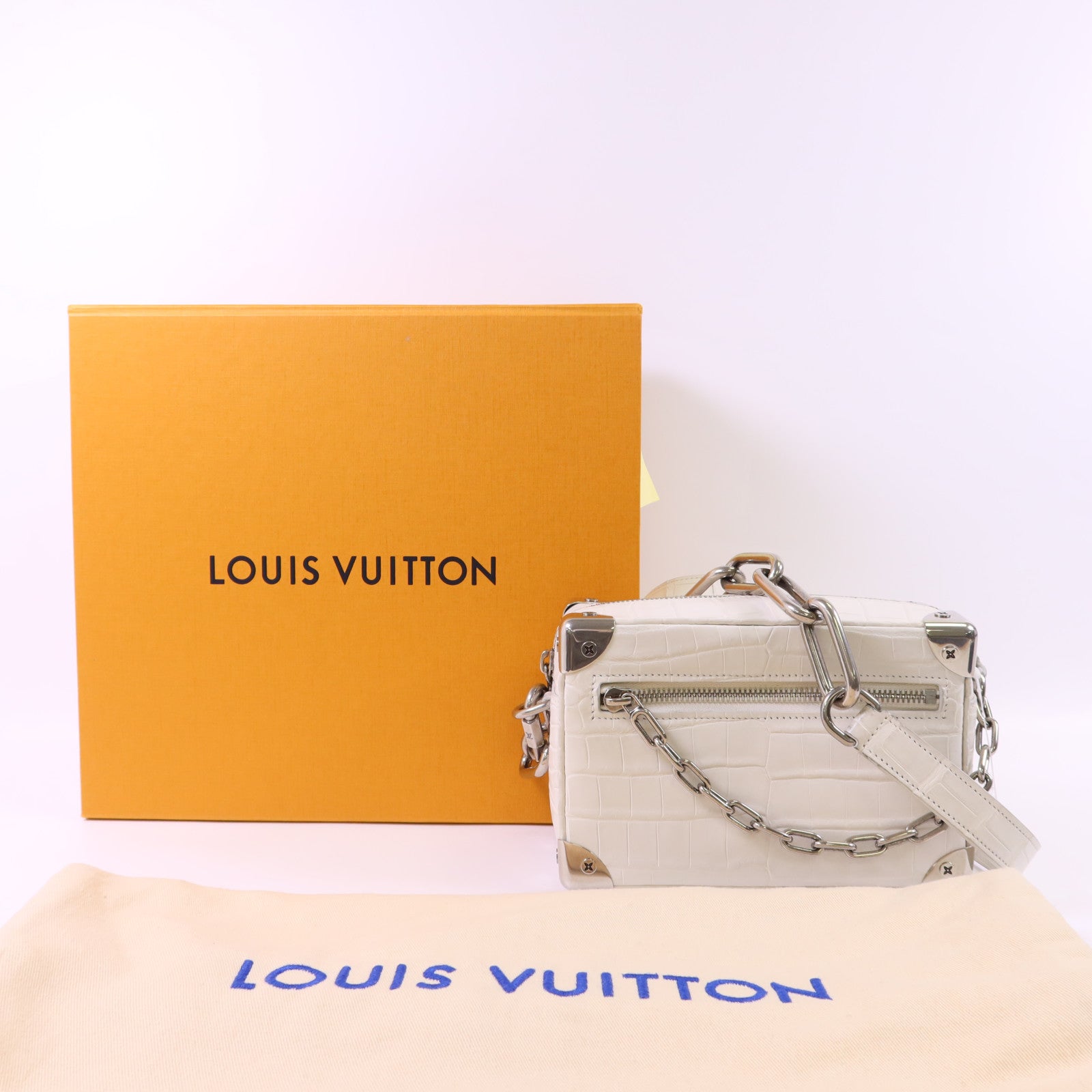 LOUIS VUITTON 【激減優惠】鱷魚皮革/金屬Mini Soft Trunk銀扣鏈帶肩背袋