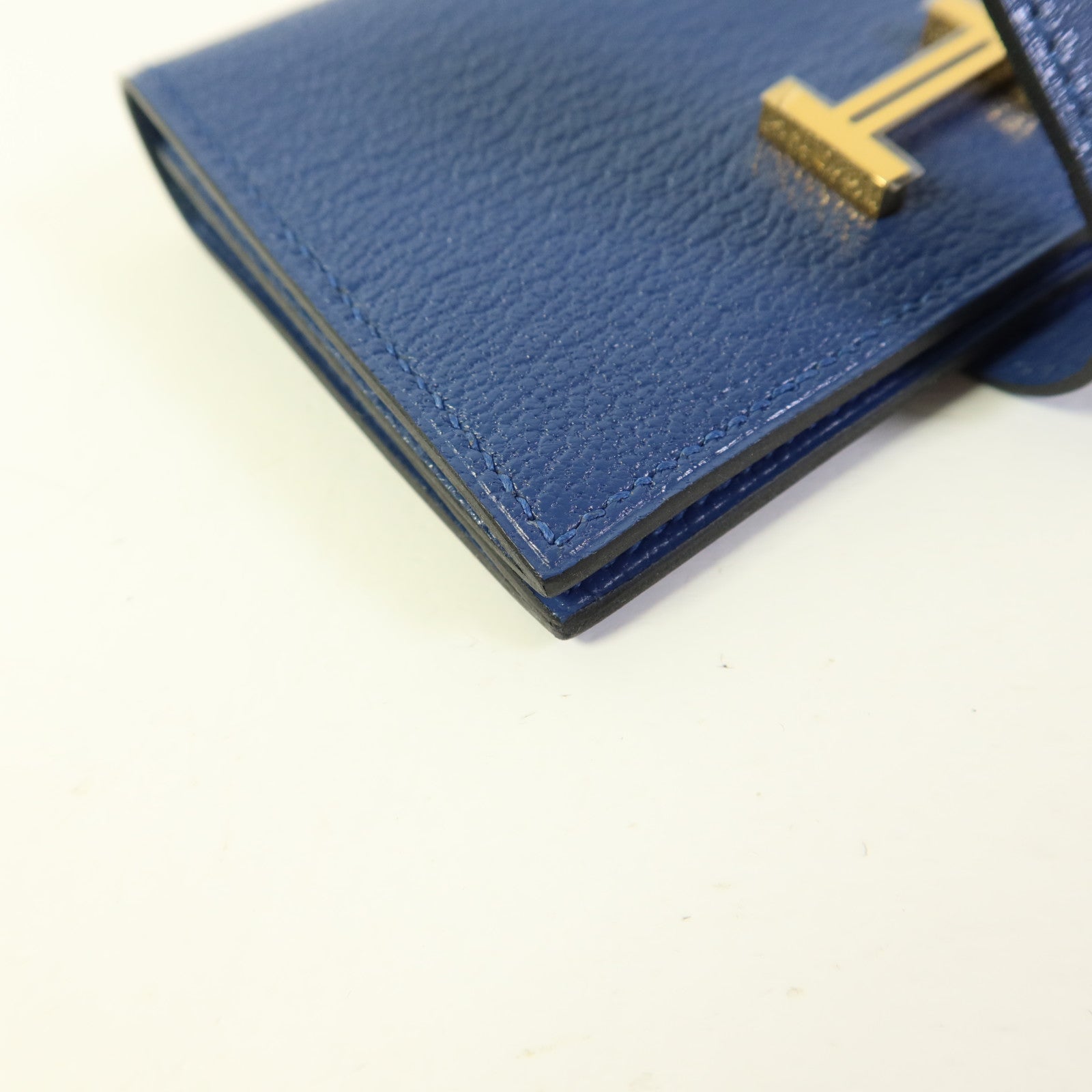 HERMES Chevre皮革Mini Bearn Card Case金扣卡片套Navy