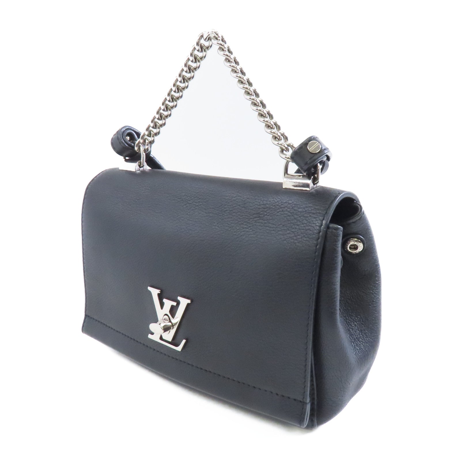 LOUIS VUITTON 牛皮皮革Lockme II Chain Bag銀扣手挽肩背兩用袋黑色