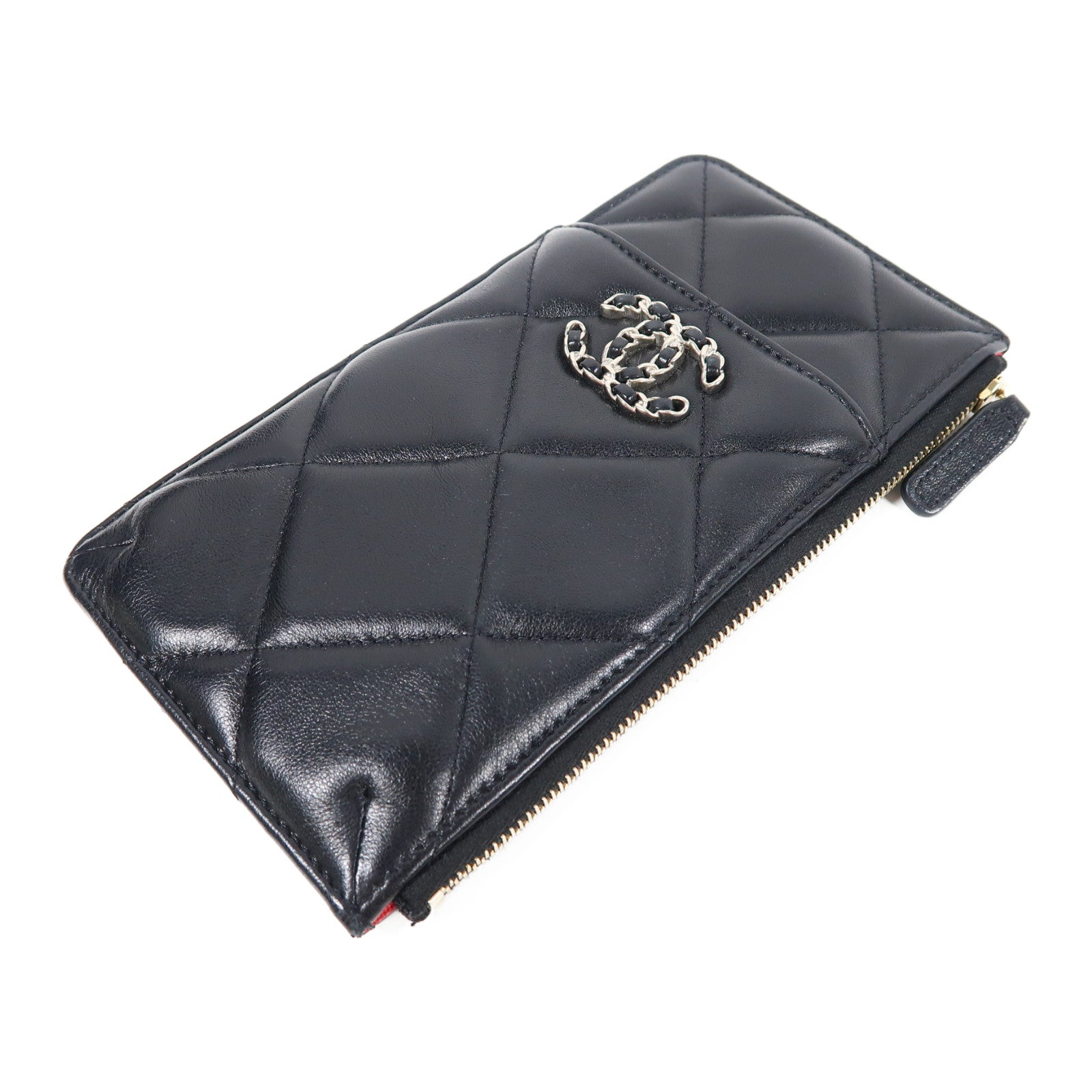 CHANEL 菱格牛皮皮革Chanel 19 Long Wallet銀扣長錢包黑色