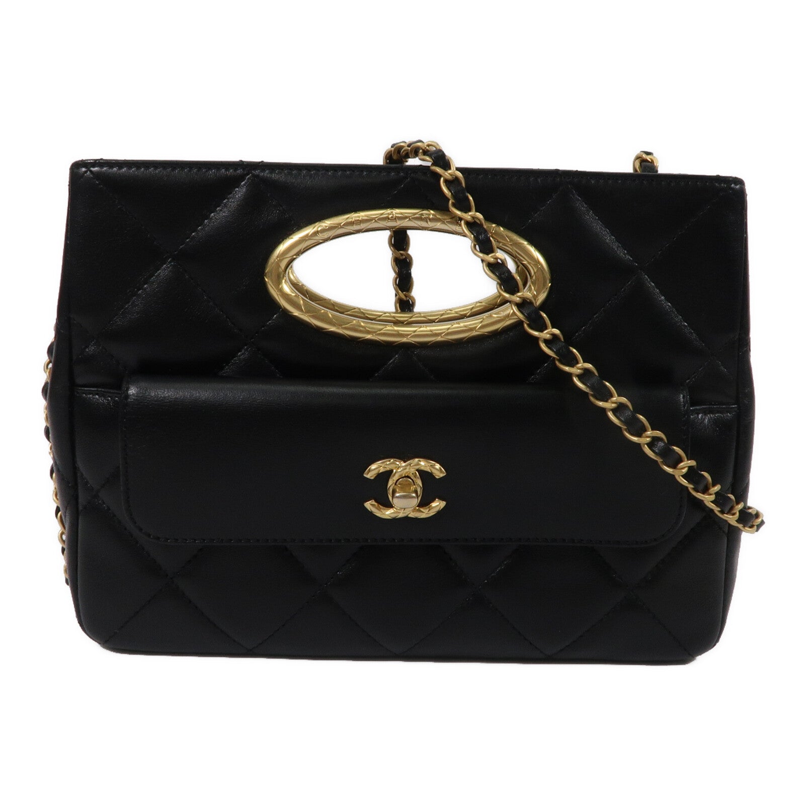CHANEL 羊皮皮革Cutout Handle Evening Clutch鏈帶手挽肩背兩用袋