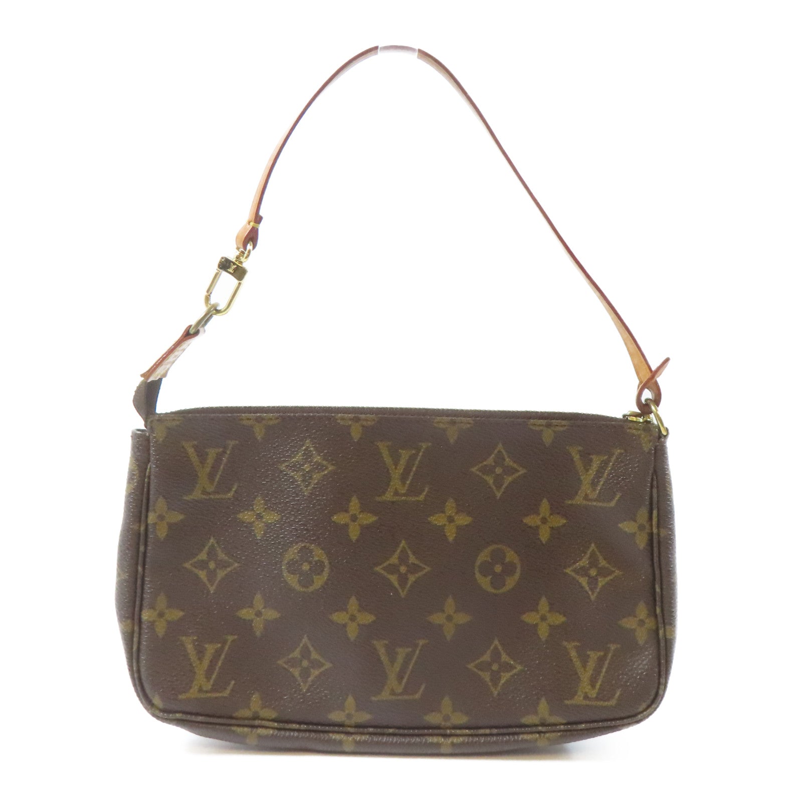 LOUIS VUITTON Monogram Pochette Accessoires金扣手挽袋啡色