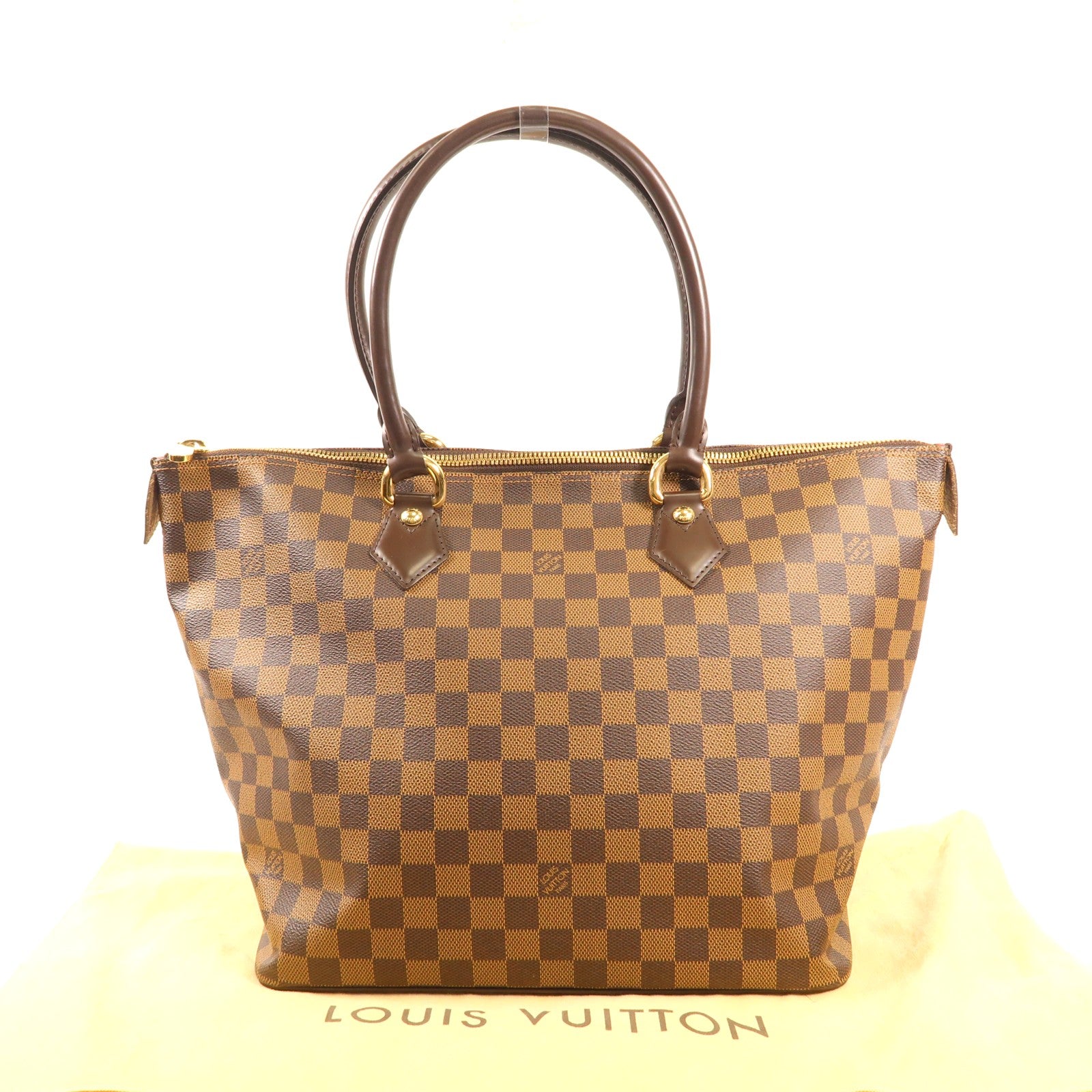 LOUIS VUITTON Damier Saleya MM金扣肩背袋棕色