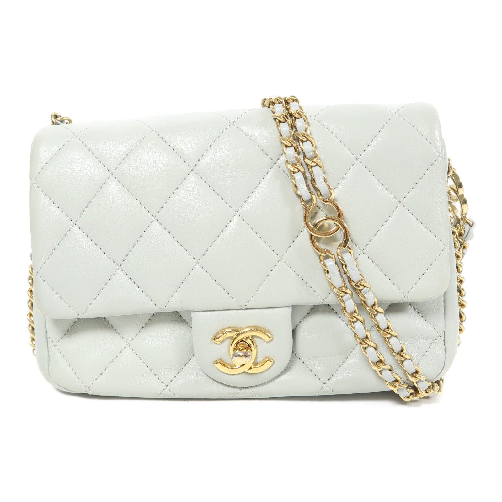 CHANEL 【激減優惠】羊皮皮革Chain Shoulder金扣鏈帶肩背袋淺綠色