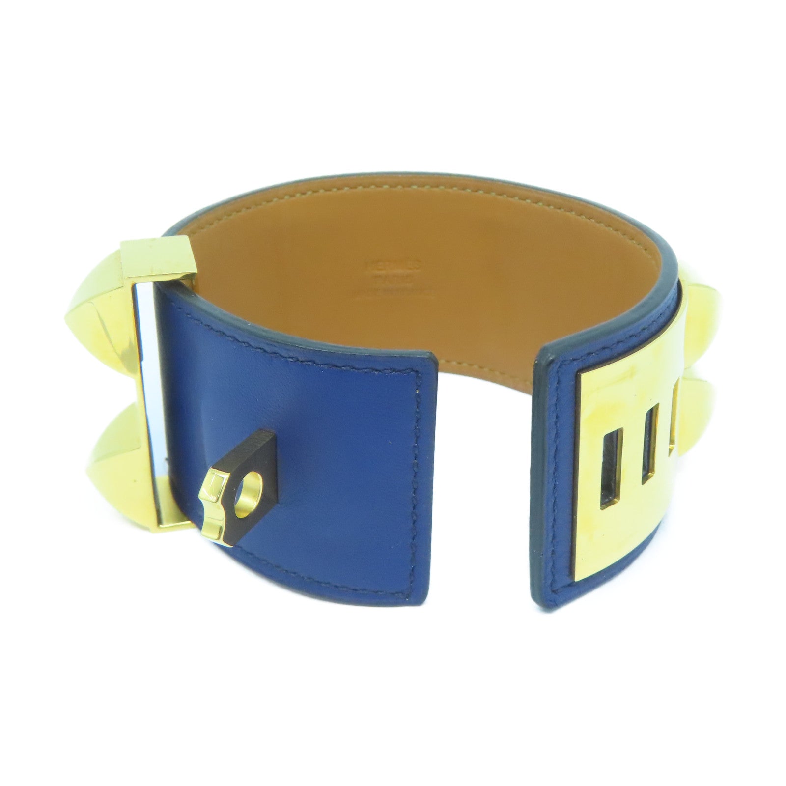 HERMES 【激減優惠】Veau Swift皮革CDC Bangle手鐲金色/深藍色#16cm