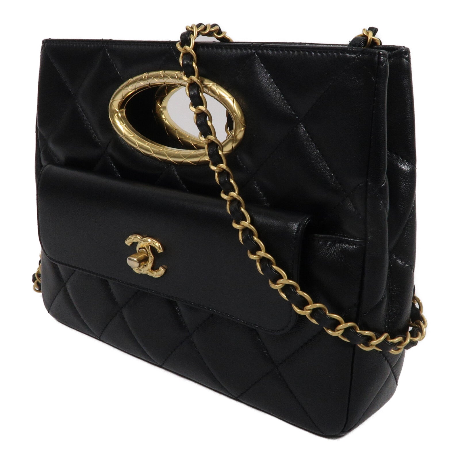 CHANEL 羊皮皮革Cutout Handle Evening Clutch鏈帶手挽肩背兩用袋