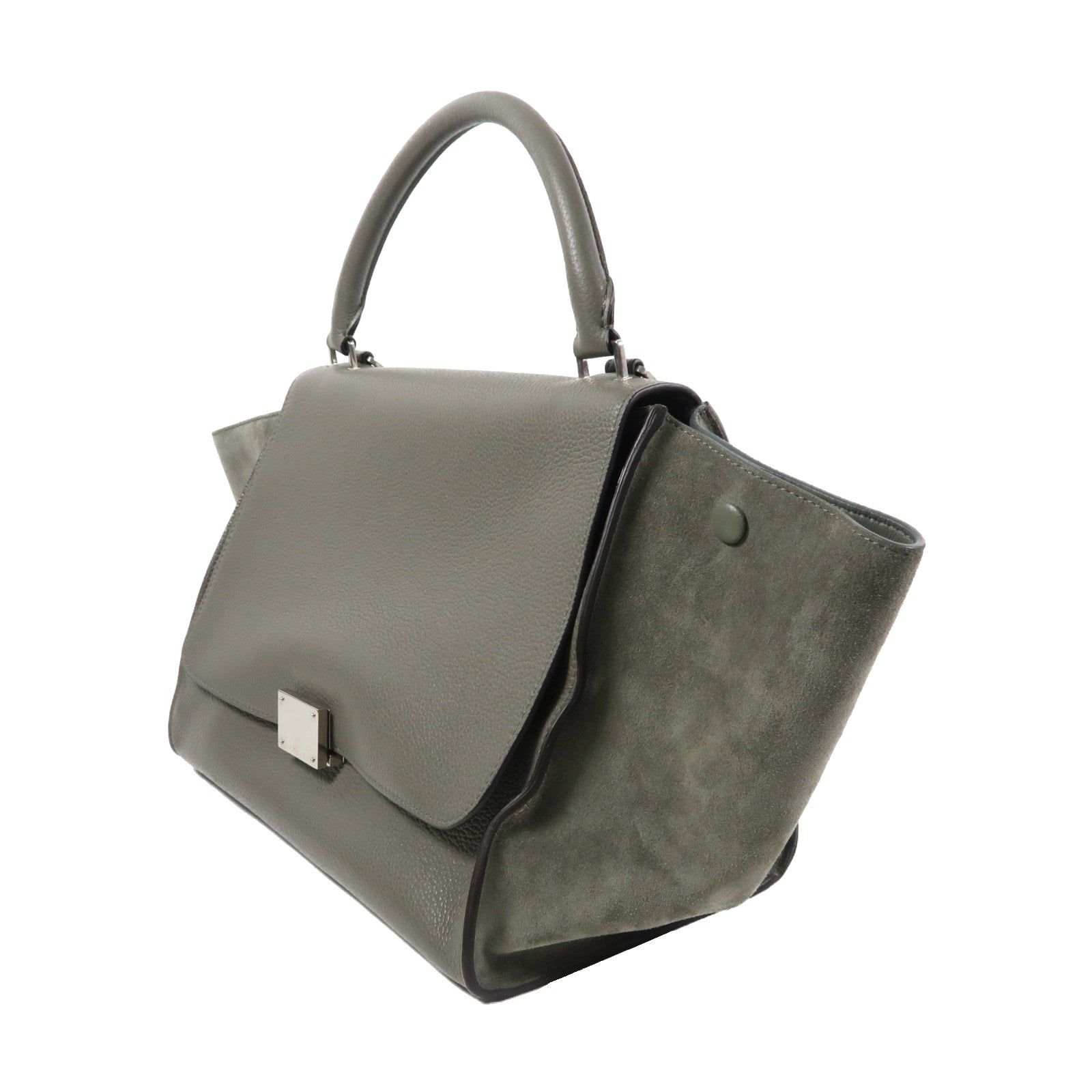 CELINE 牛皮皮革Trapeze銀扣手挽肩背兩用袋灰色