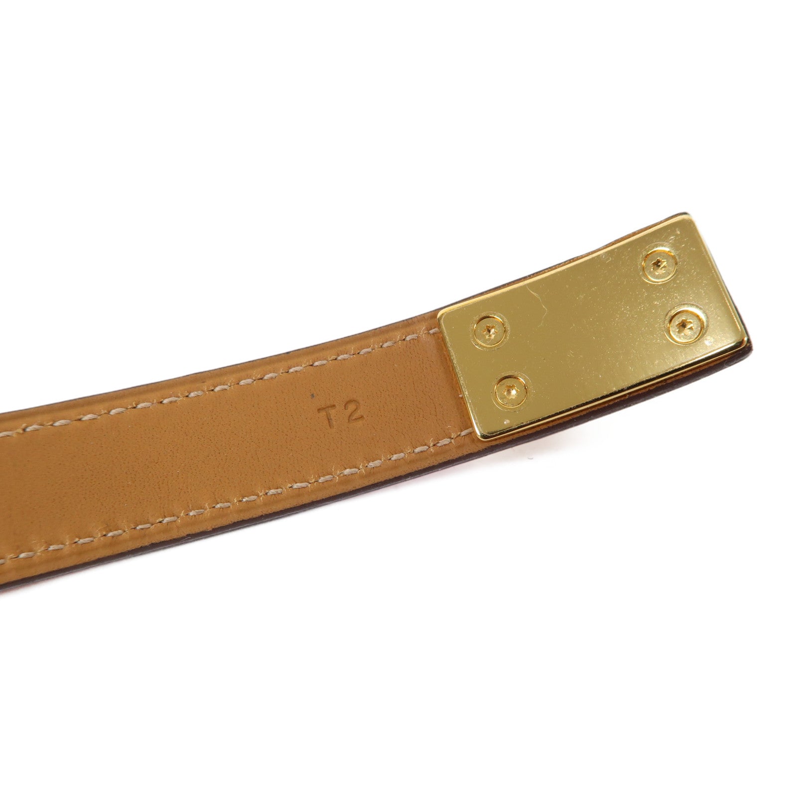 HERMES Epsom皮革Drag Double Tour Bracelet金扣手鐲Rose Jaipur蜜桃粉色