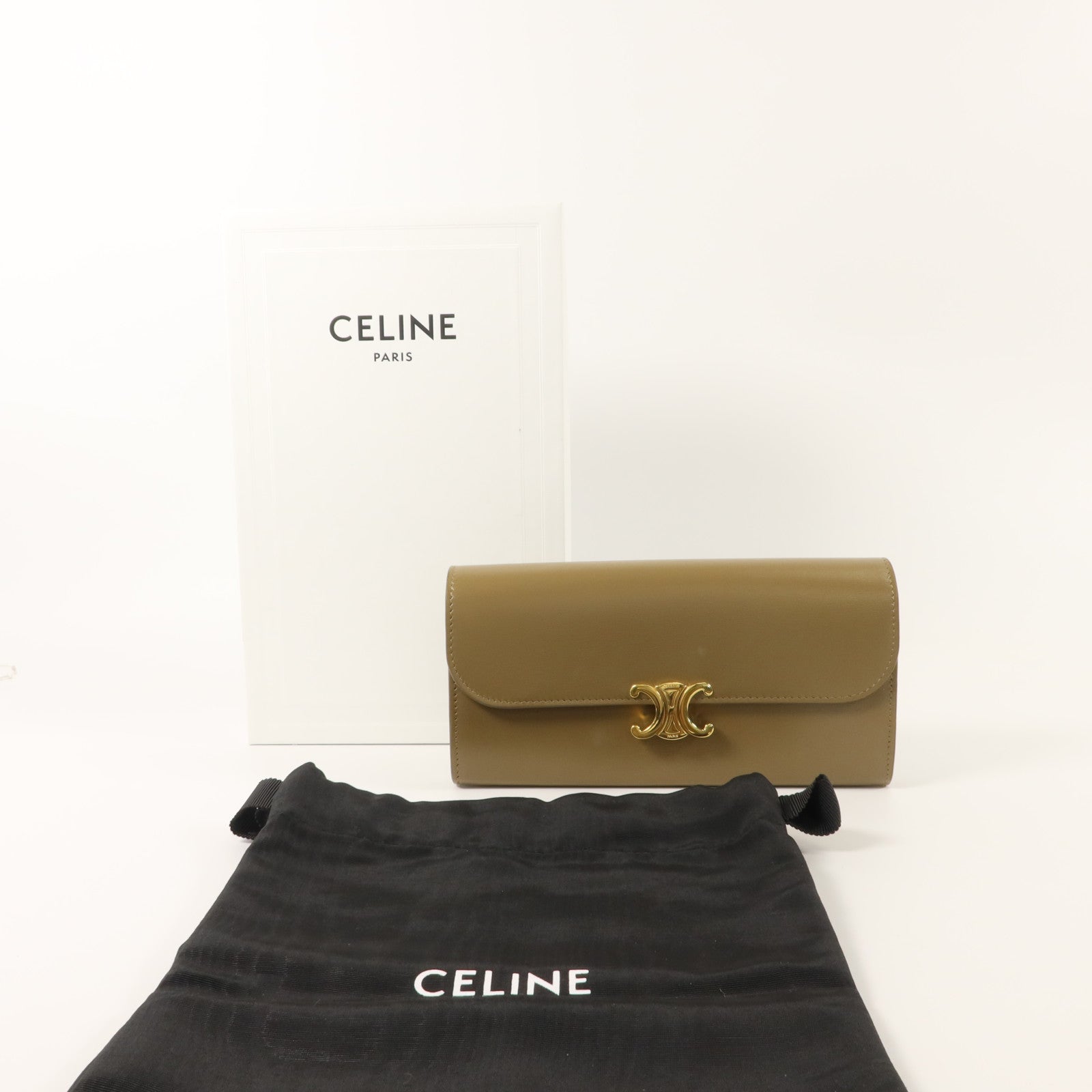 CELINE 牛皮皮革Triomphe Long Wallet金扣長錢包