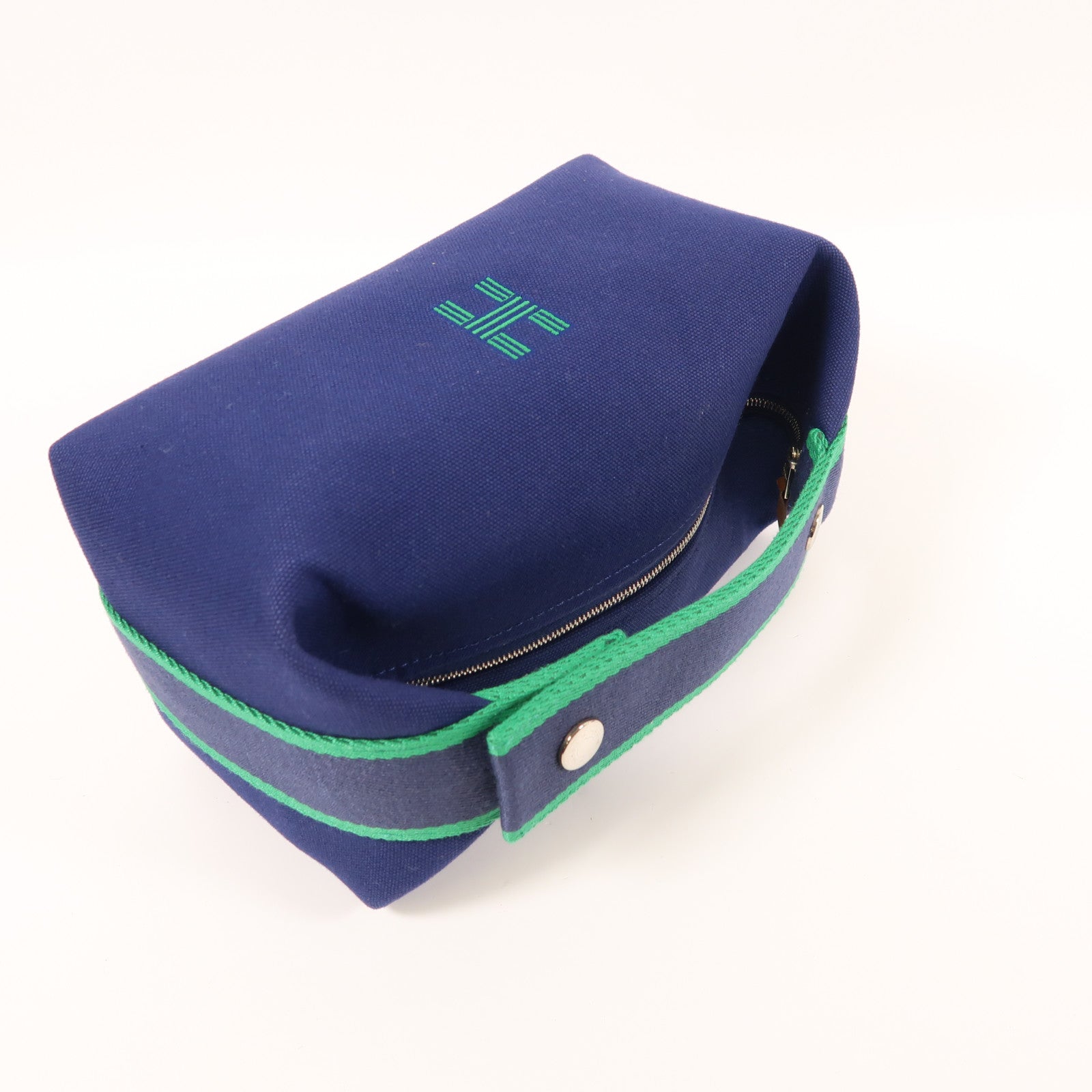 HERMES 帆布Bride A Brac銀扣手挽袋Blue