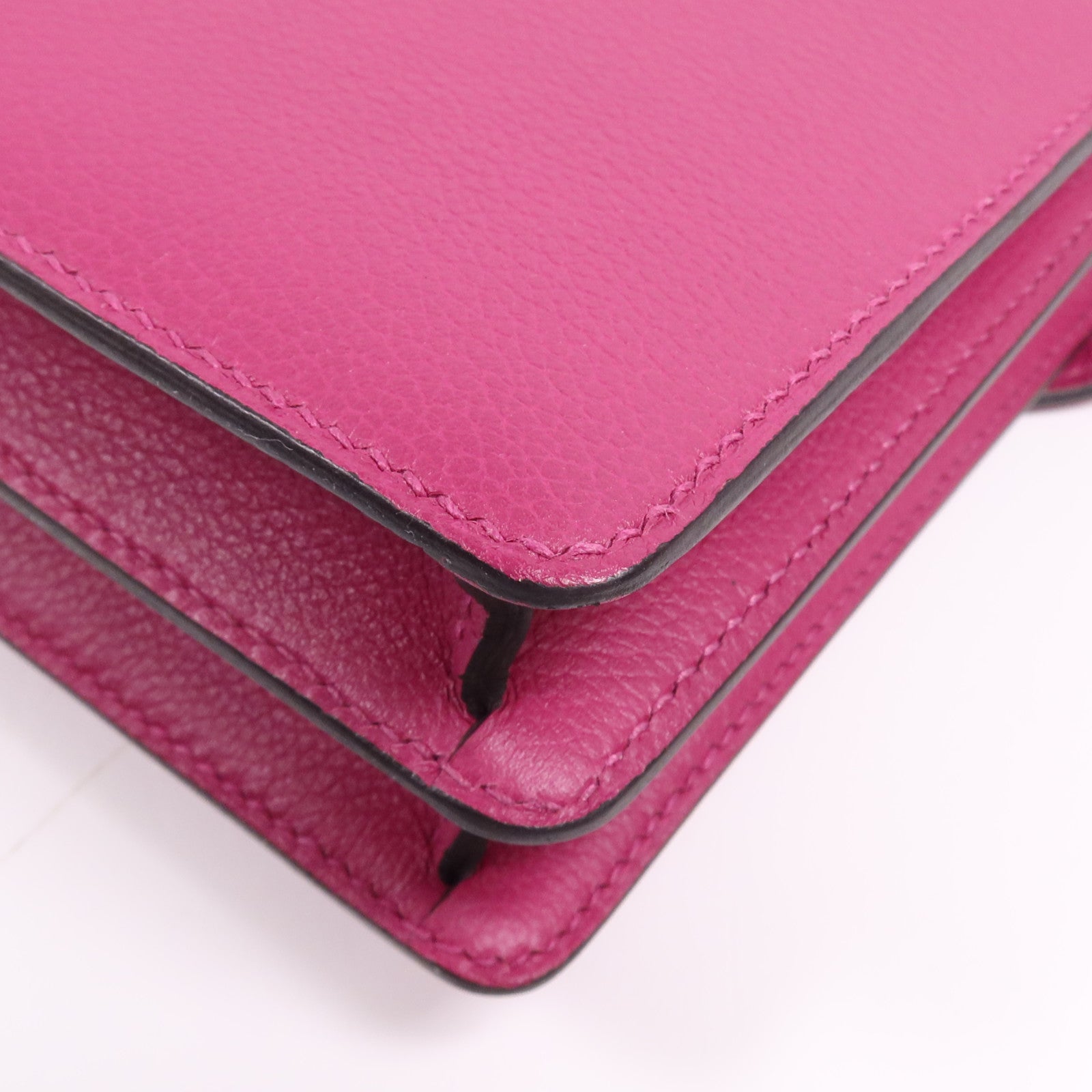 HERMES Evercolor皮革Roulis Mini銀扣肩背袋Rose Purple