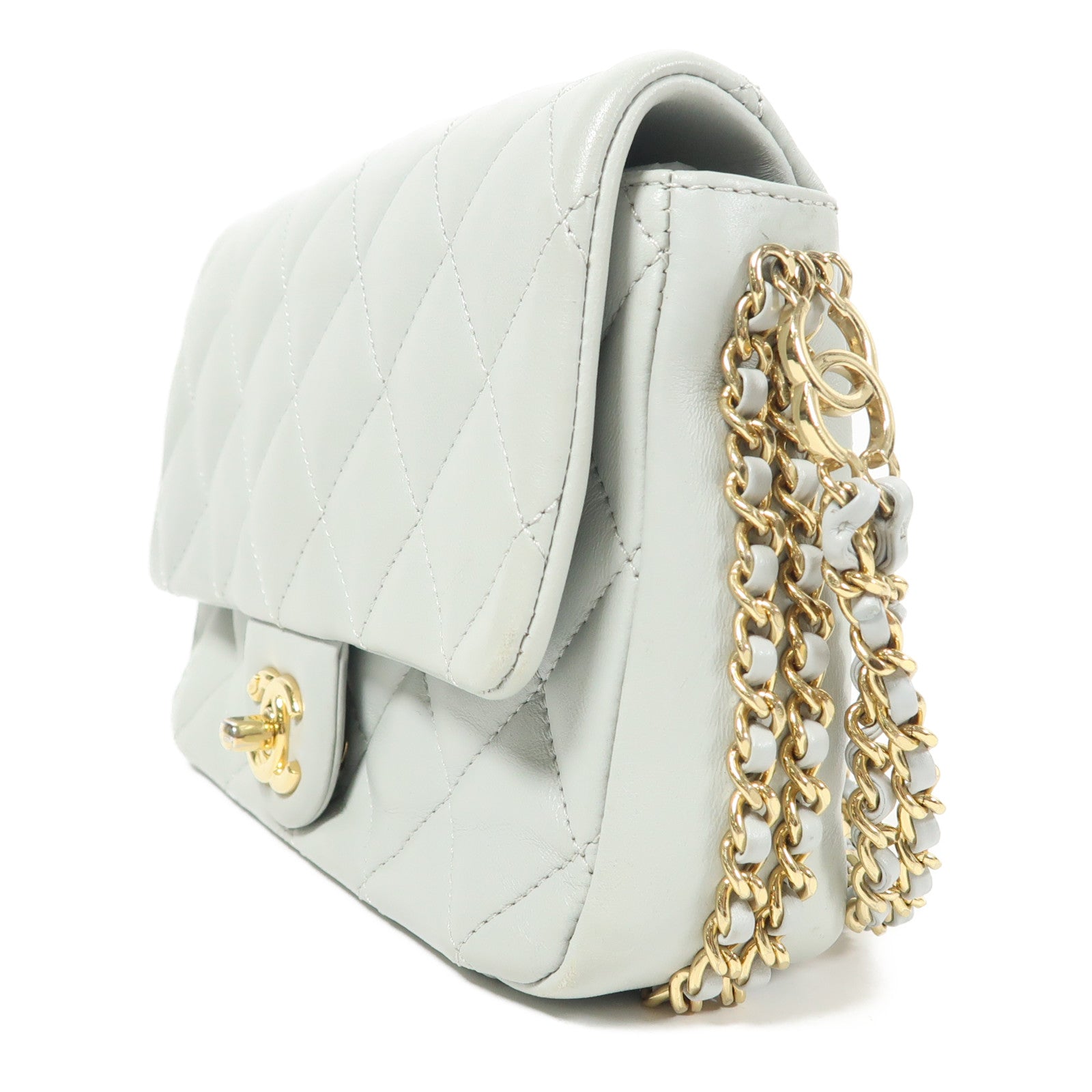 CHANEL 【激減優惠】羊皮皮革Chain Shoulder金扣鏈帶肩背袋淺綠色