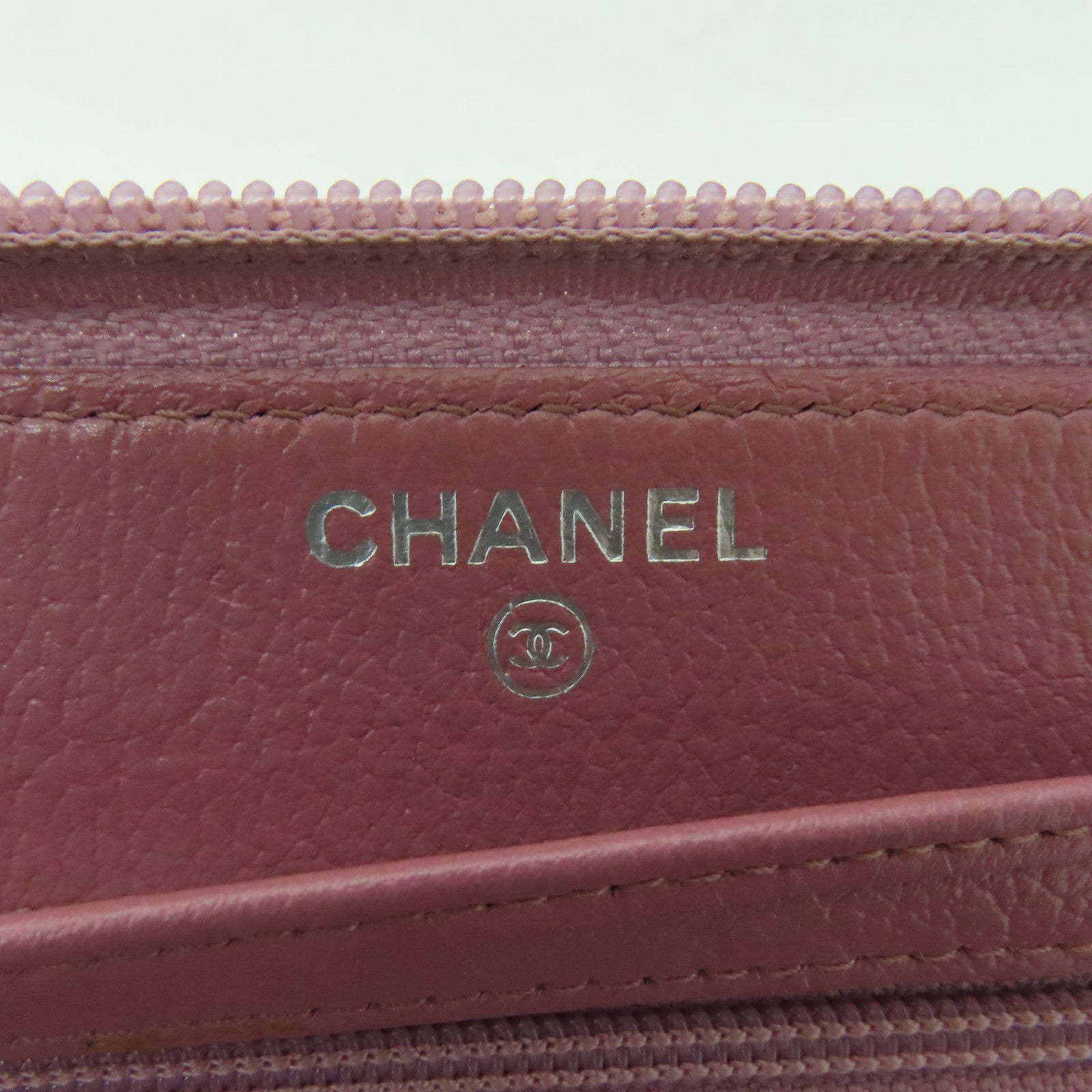 CHANEL 【清倉大減價】牛皮皮革Zipped Long Wallet銀扣長錢包粉紅色