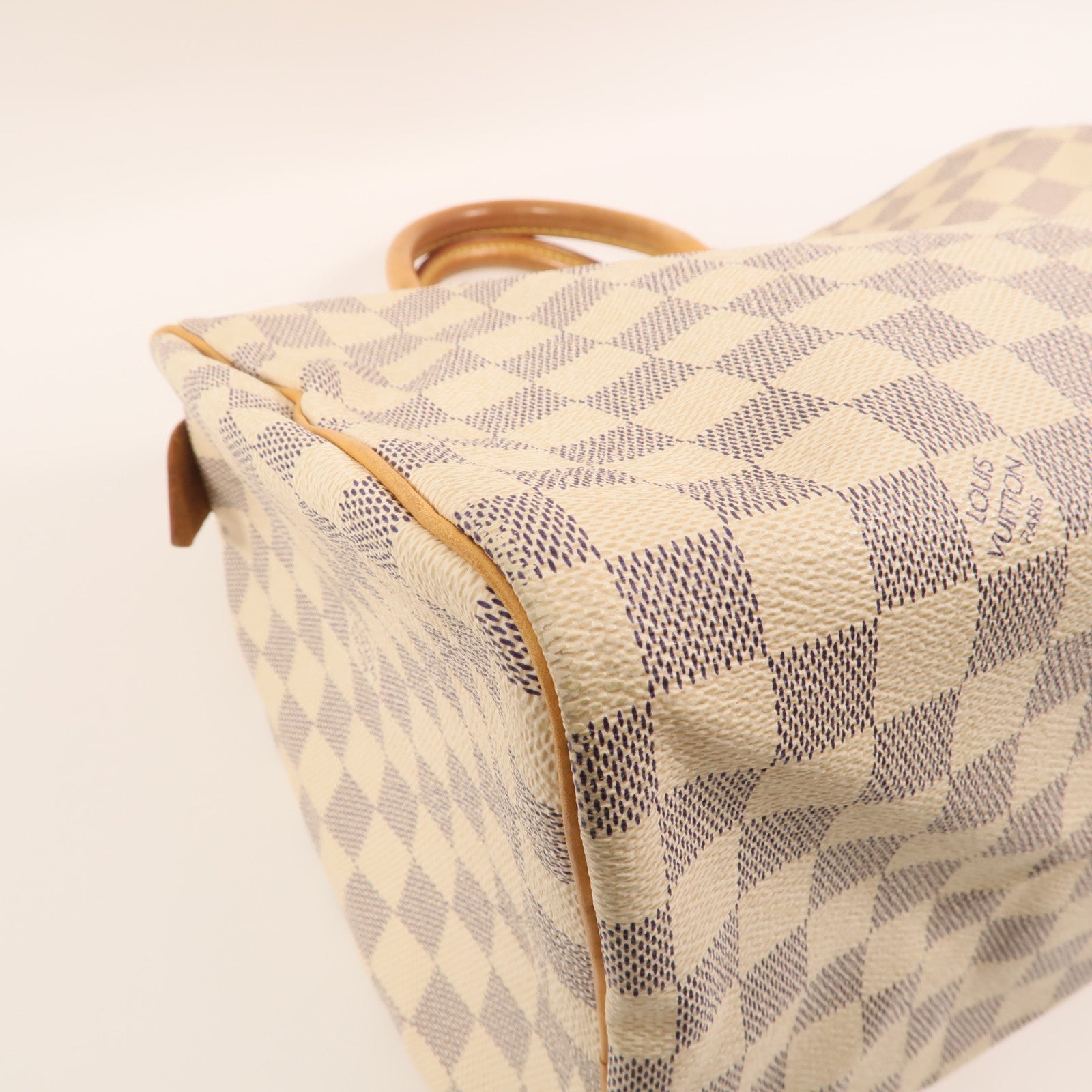 LOUIS VUITTON Damier Azur Speedy 30金扣手挽袋白色