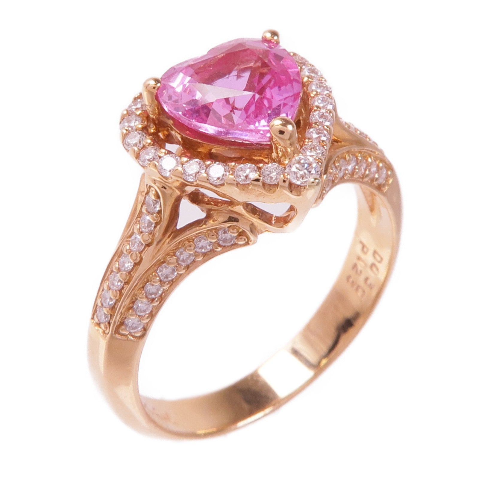 JEWELRY 18K玫瑰金Sapphire Diamond Ring粉紅色藍寶石/鑽石戒指US#5.5