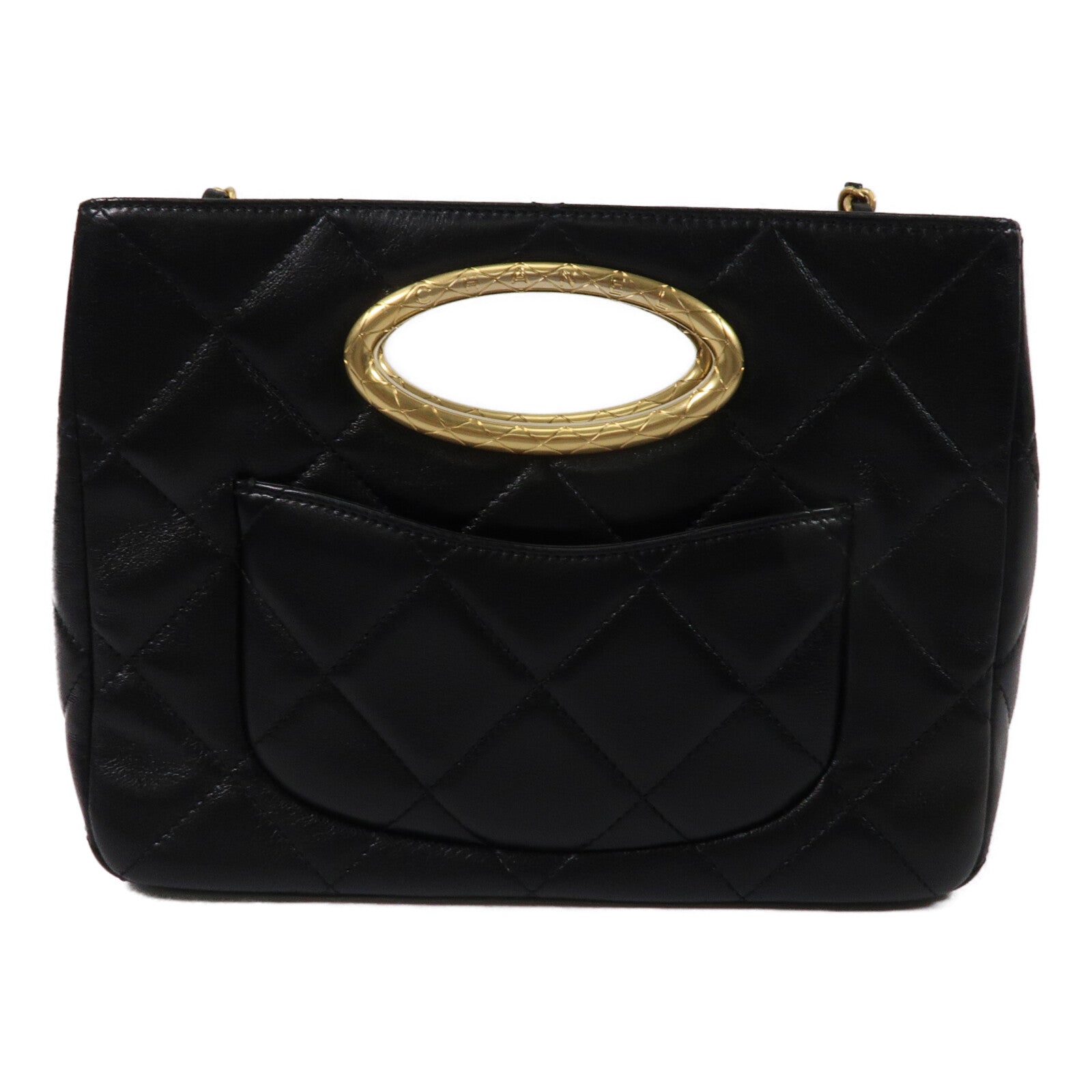 CHANEL 羊皮皮革Cutout Handle Evening Clutch鏈帶手挽肩背兩用袋