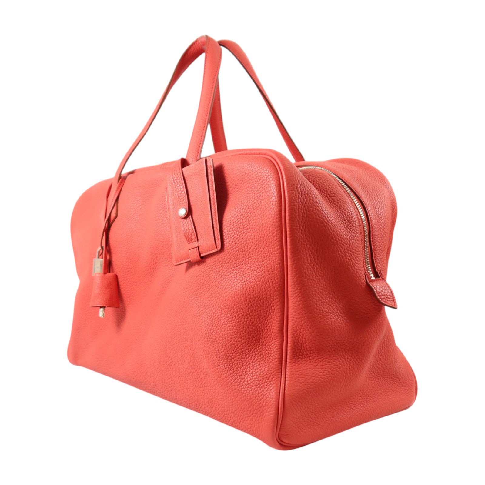 HERMES Clemence皮革Victoria 43銀扣手挽袋Rouge Casaque