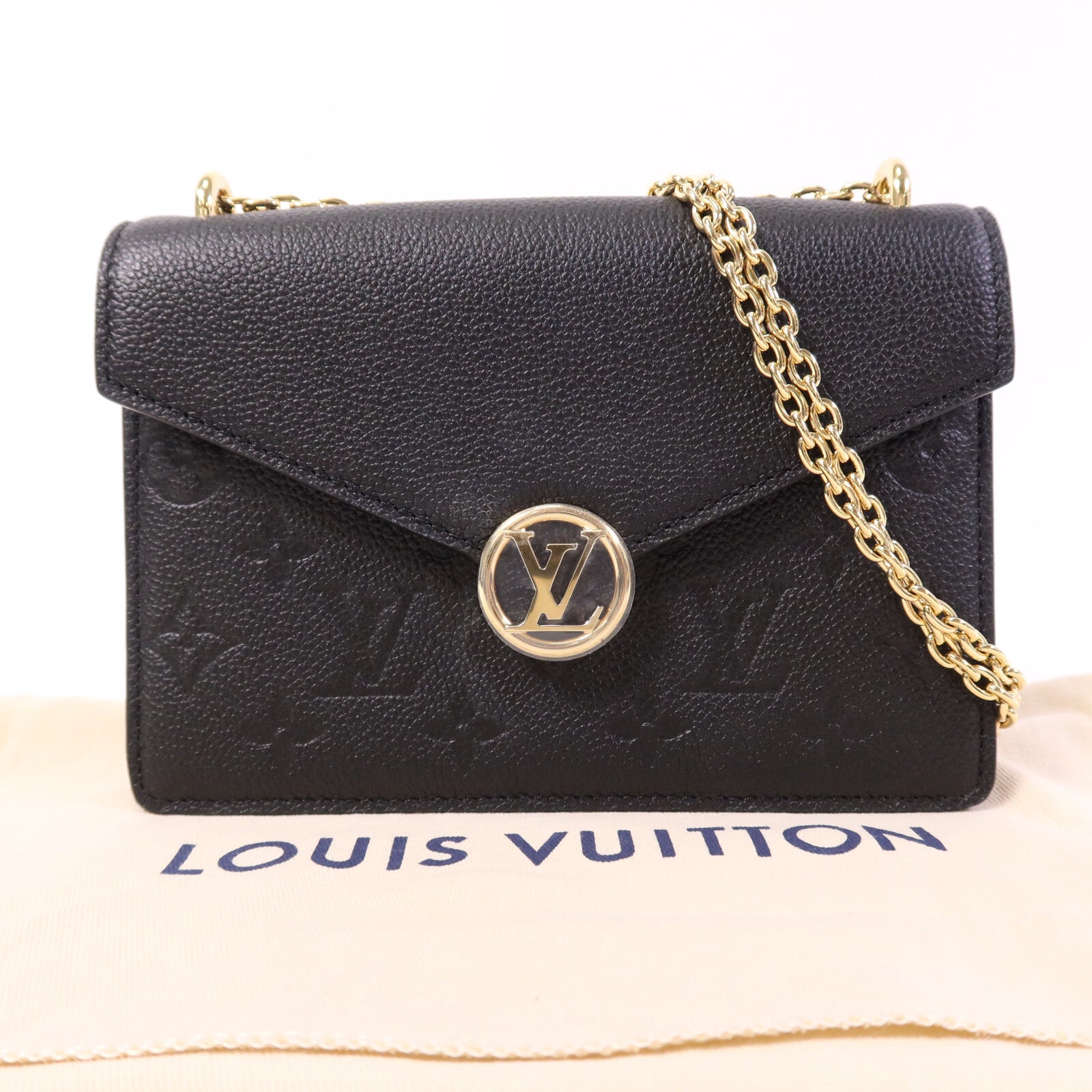 LOUIS VUITTON Monogram Empreinte皮革Wallet On Chain Rosy金扣鏈帶肩背袋