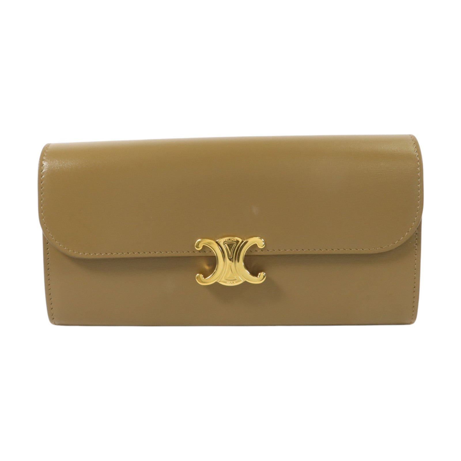 CELINE 牛皮皮革Triomphe Long Wallet金扣長錢包