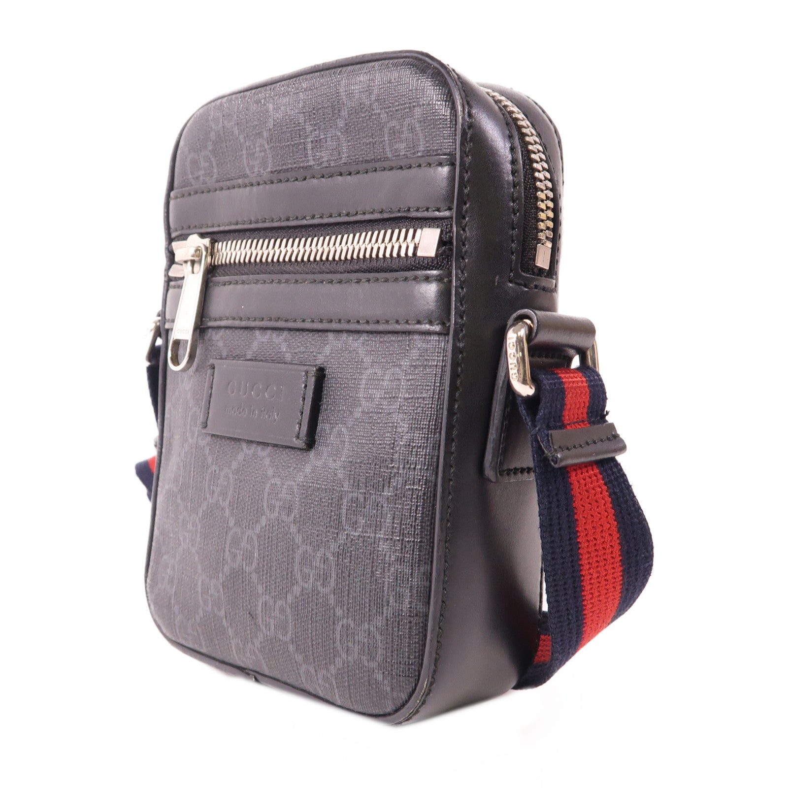 GUCCI 【激減優惠】塗層帆布/牛皮皮革GG Supreme銀扣肩背袋