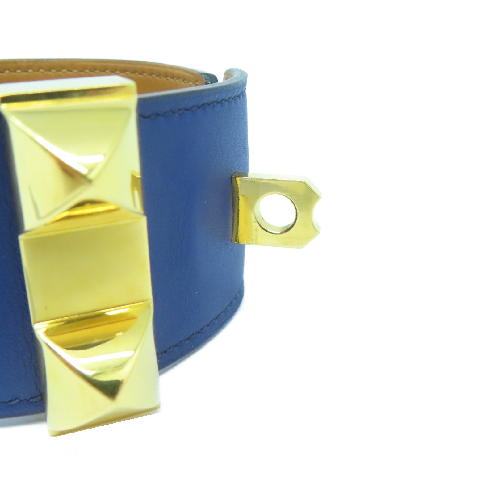 HERMES 【激減優惠】Veau Swift皮革CDC Bangle手鐲金色/深藍色#16cm