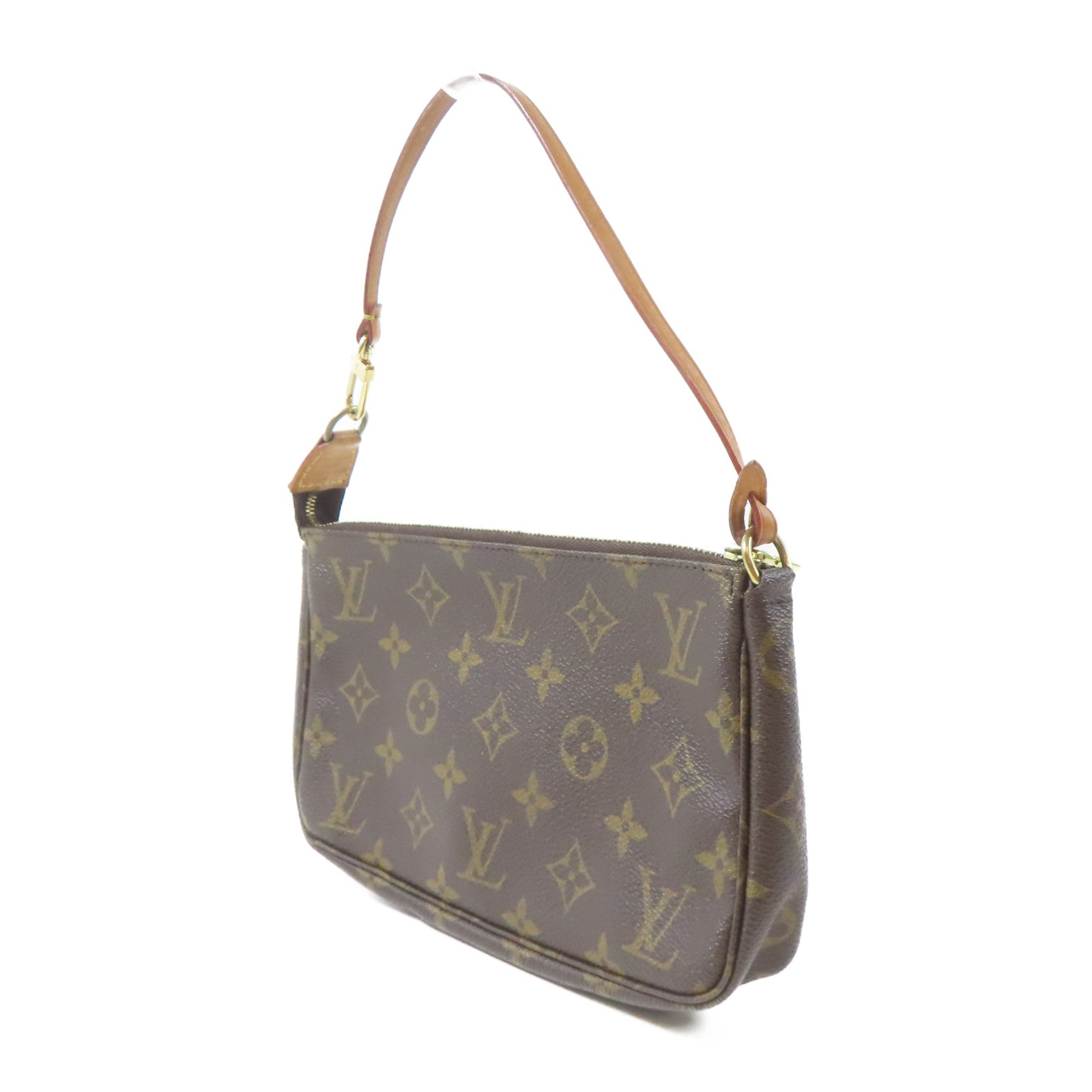 LOUIS VUITTON Monogram Pochette Accessoires金扣手挽袋啡色