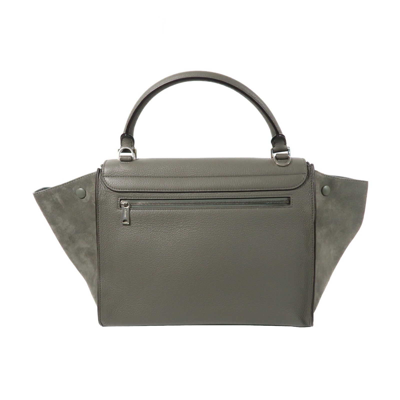 CELINE 牛皮皮革Trapeze銀扣手挽肩背兩用袋灰色