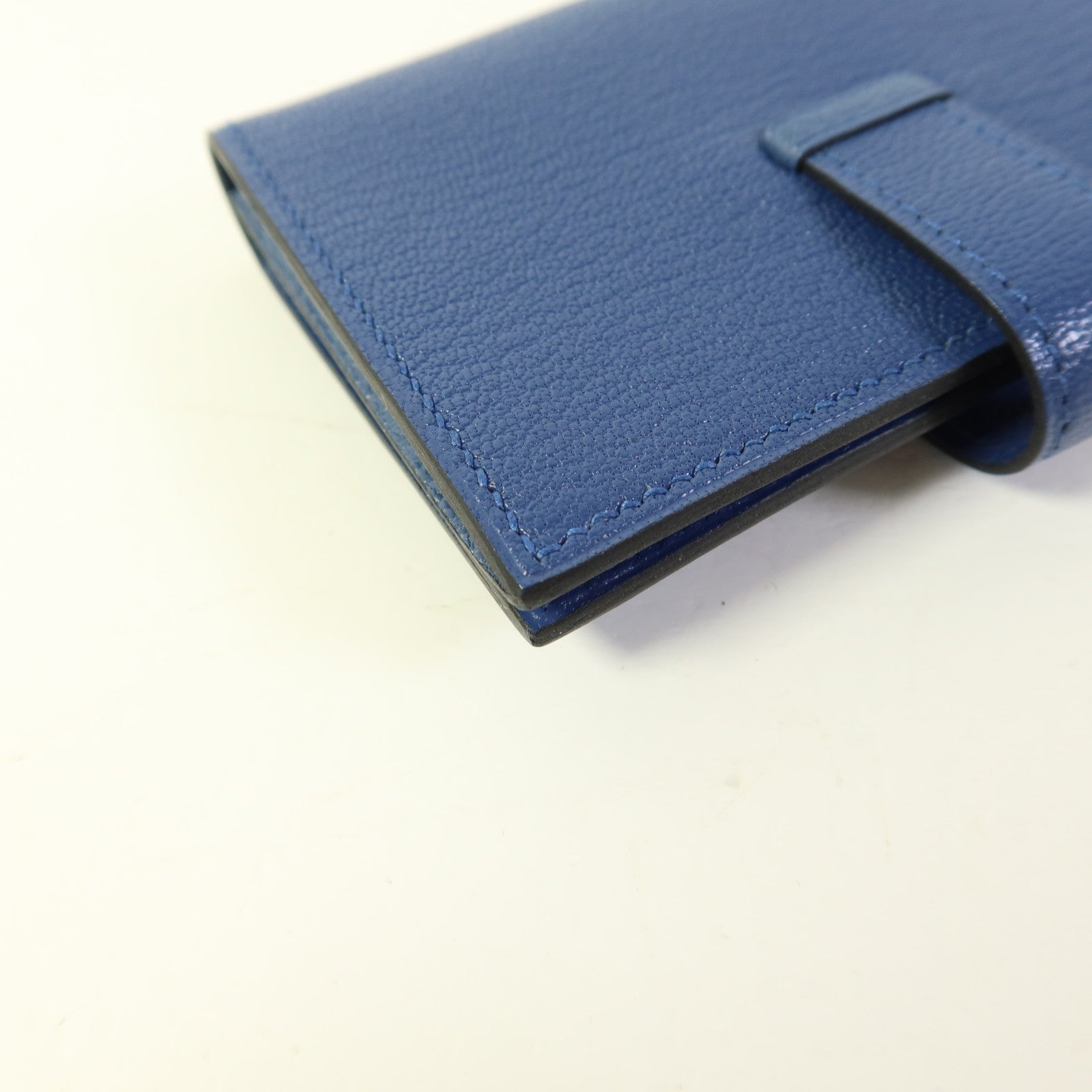 HERMES Chevre皮革Mini Bearn Card Case金扣卡片套Navy
