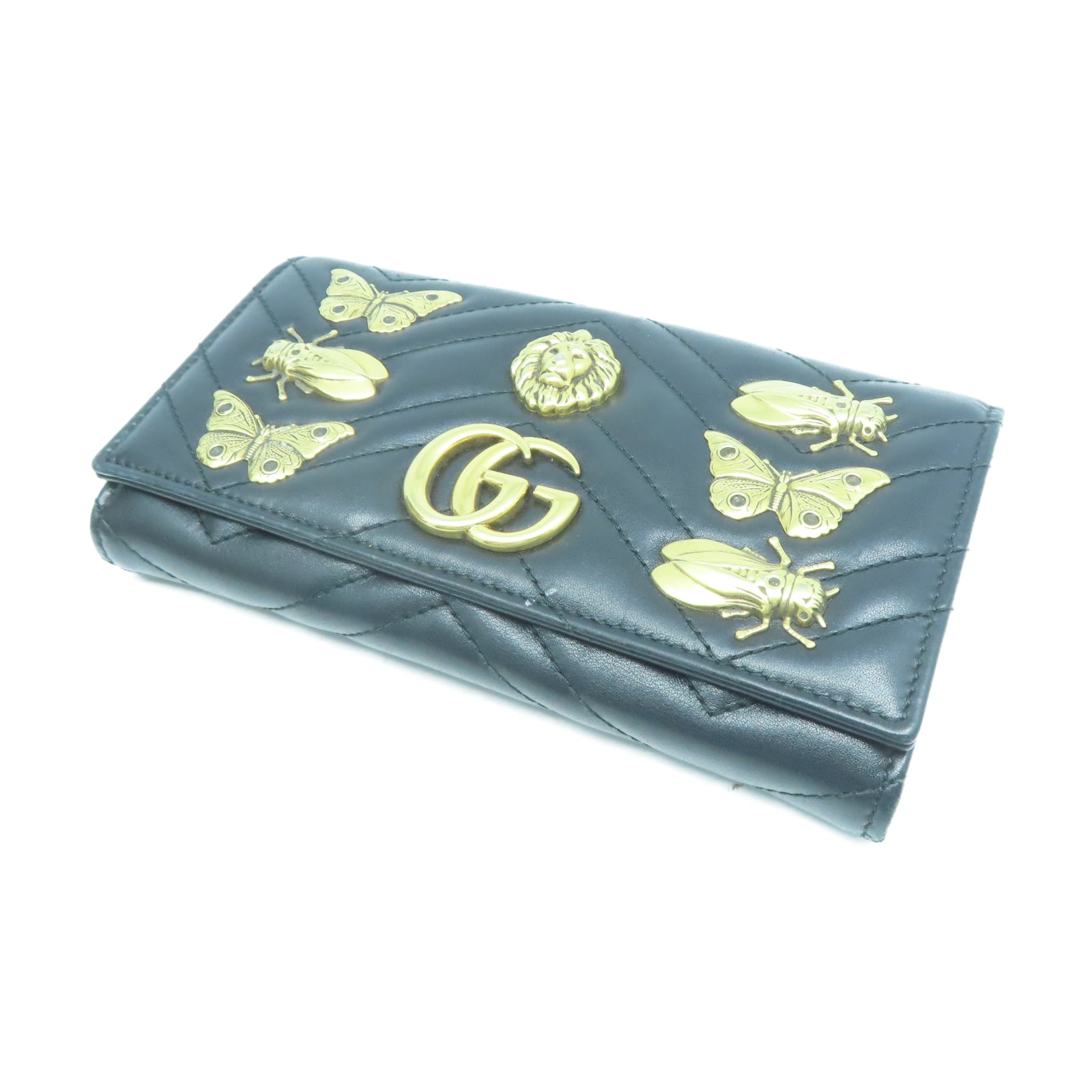 GUCCI 【清倉大減價】斜紋牛皮皮革Long Wallet金扣長錢包黑色