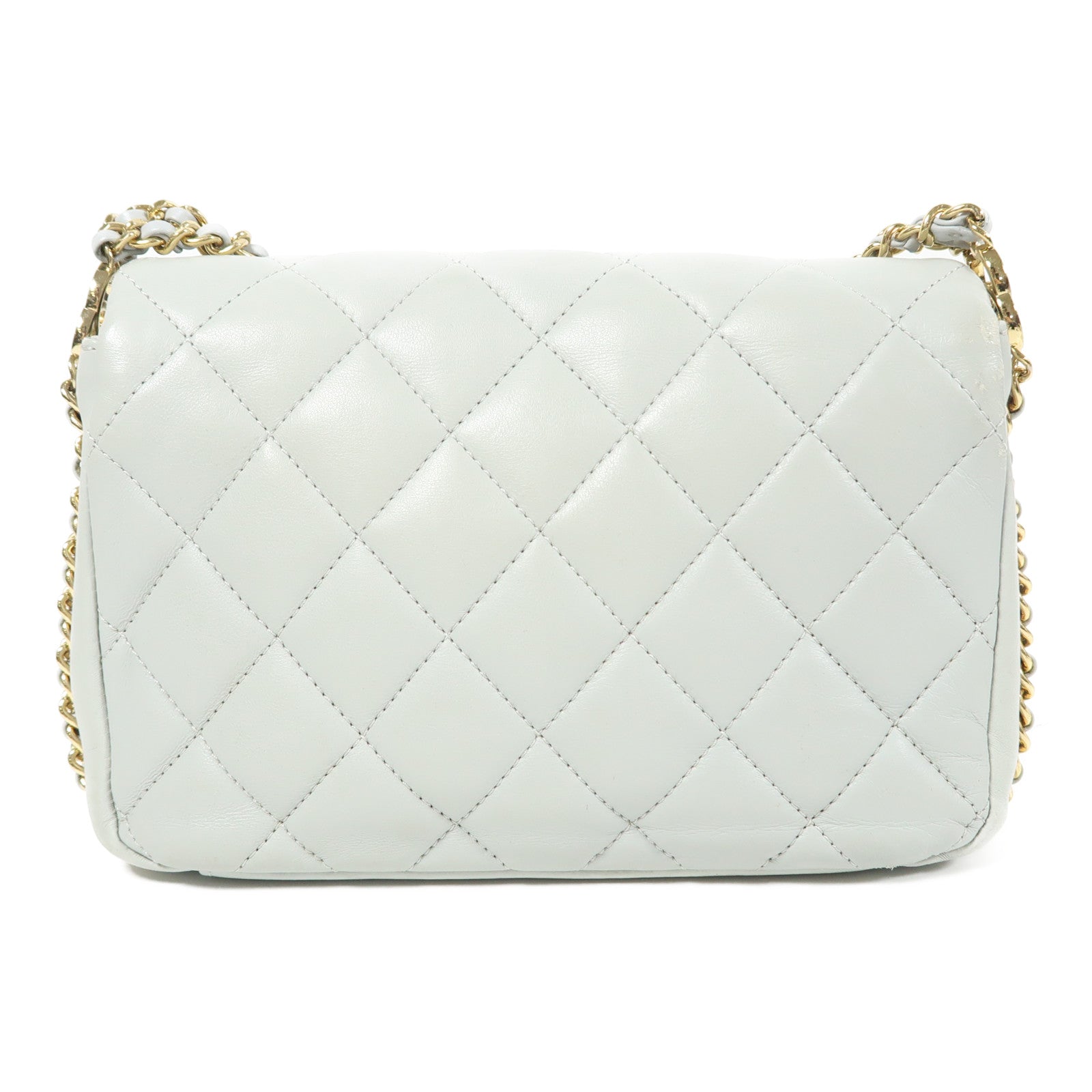 CHANEL 【激減優惠】羊皮皮革Chain Shoulder金扣鏈帶肩背袋淺綠色