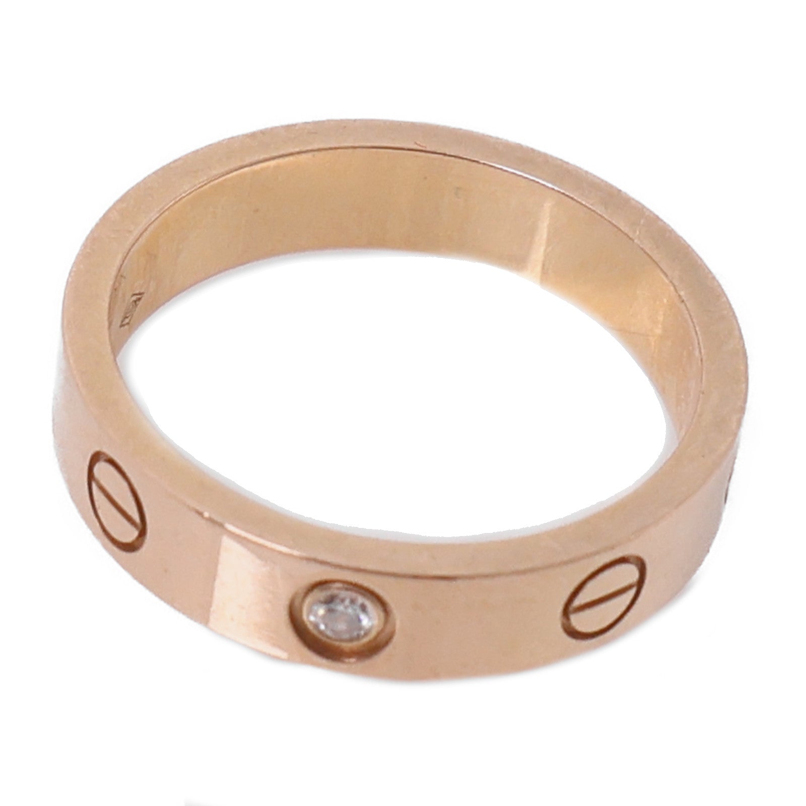 CARTIER 18K玫瑰金Mini Love Ring 1 Diamond鑽石戒指Cartier#51/US#5.5