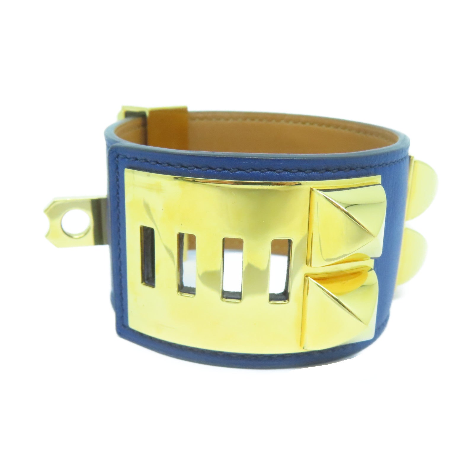 HERMES 【激減優惠】Veau Swift皮革CDC Bangle手鐲金色/深藍色#16cm