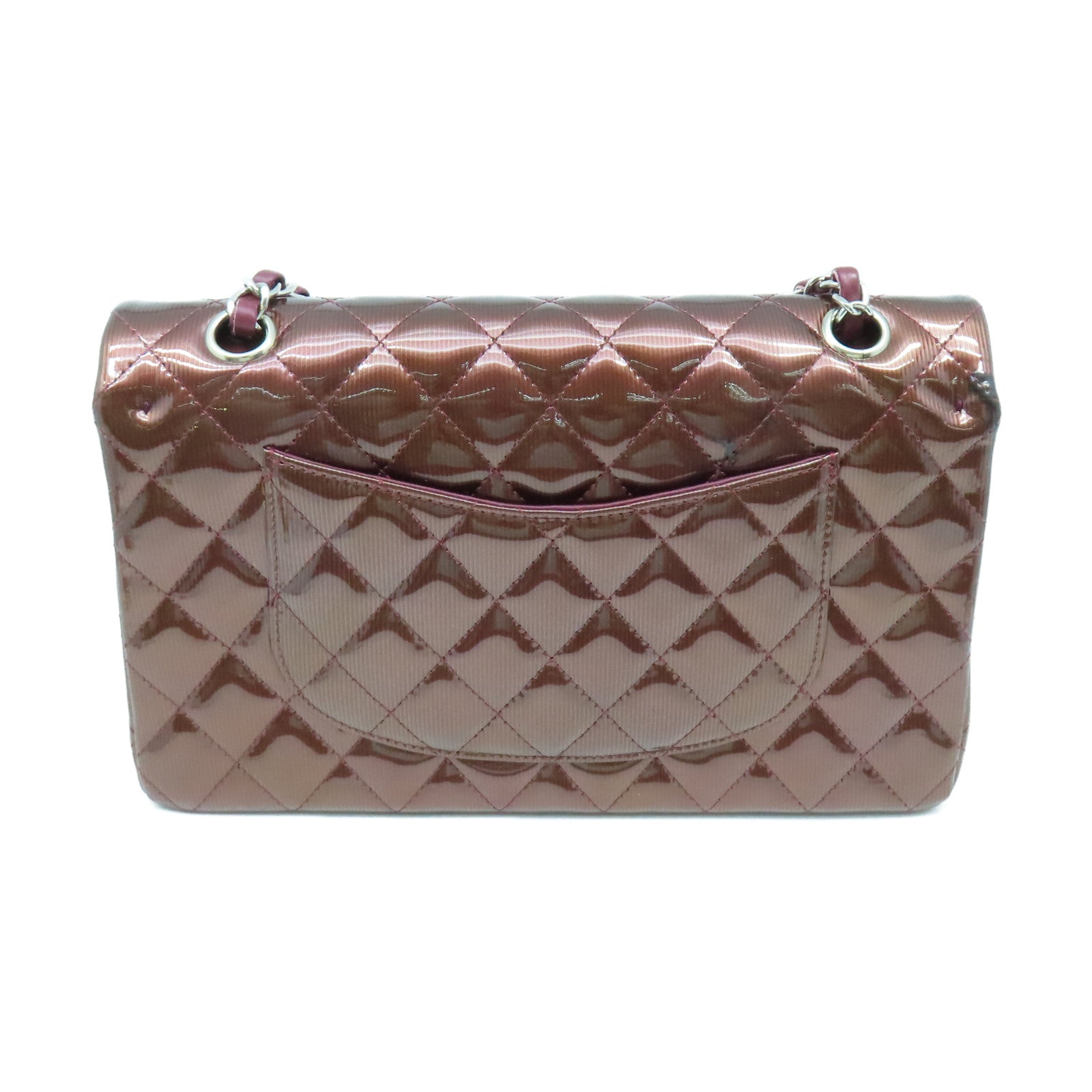 CHANEL **【清倉大減價】菱格漆皮皮革Classic Chain Shoulder Bag銀扣鏈帶肩背袋啡色