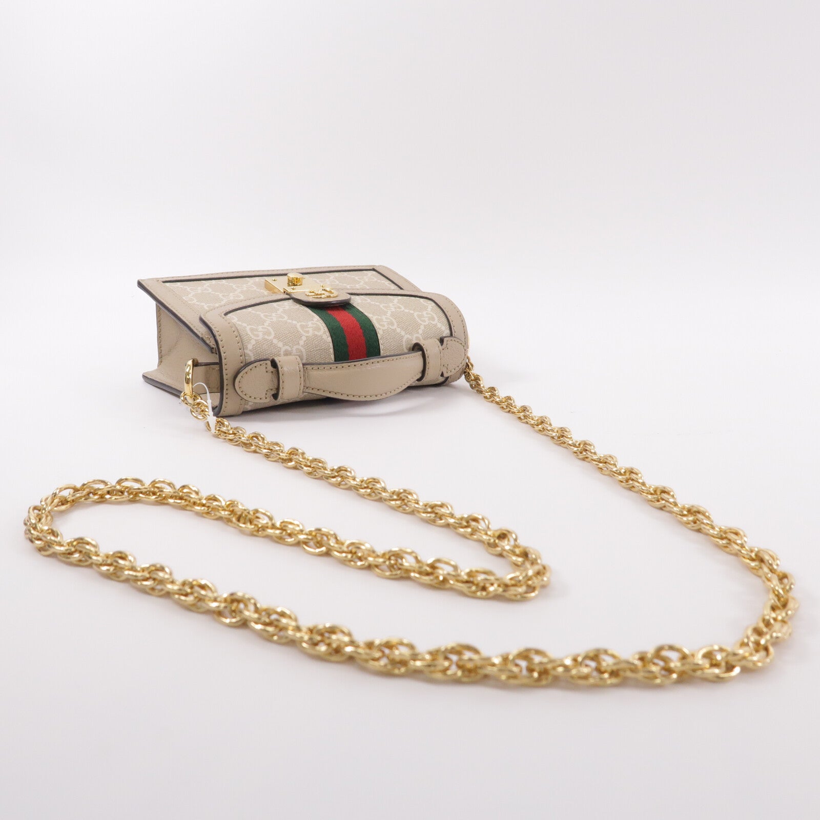 GUCCI 塗層帆布Ophidia GG Mini鏈帶手挽肩背兩用袋