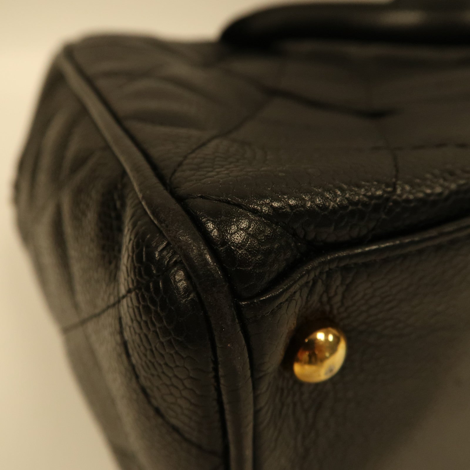 CHANEL 菱格Caviar皮革Vintage Boston Bag金扣波士頓包黑色