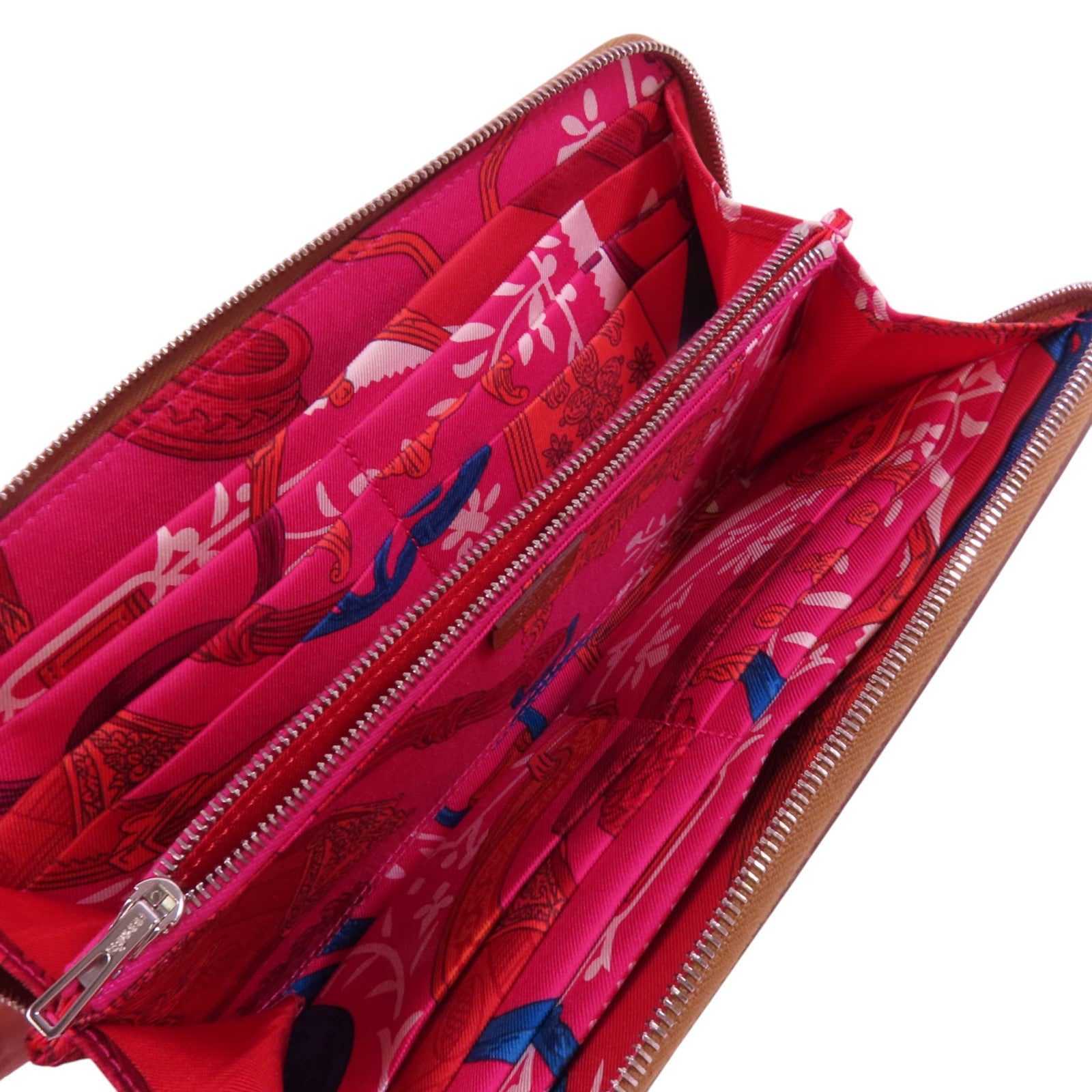 HERMES Epsom皮革Silk In Long Wallet銀扣拉鏈長錢包