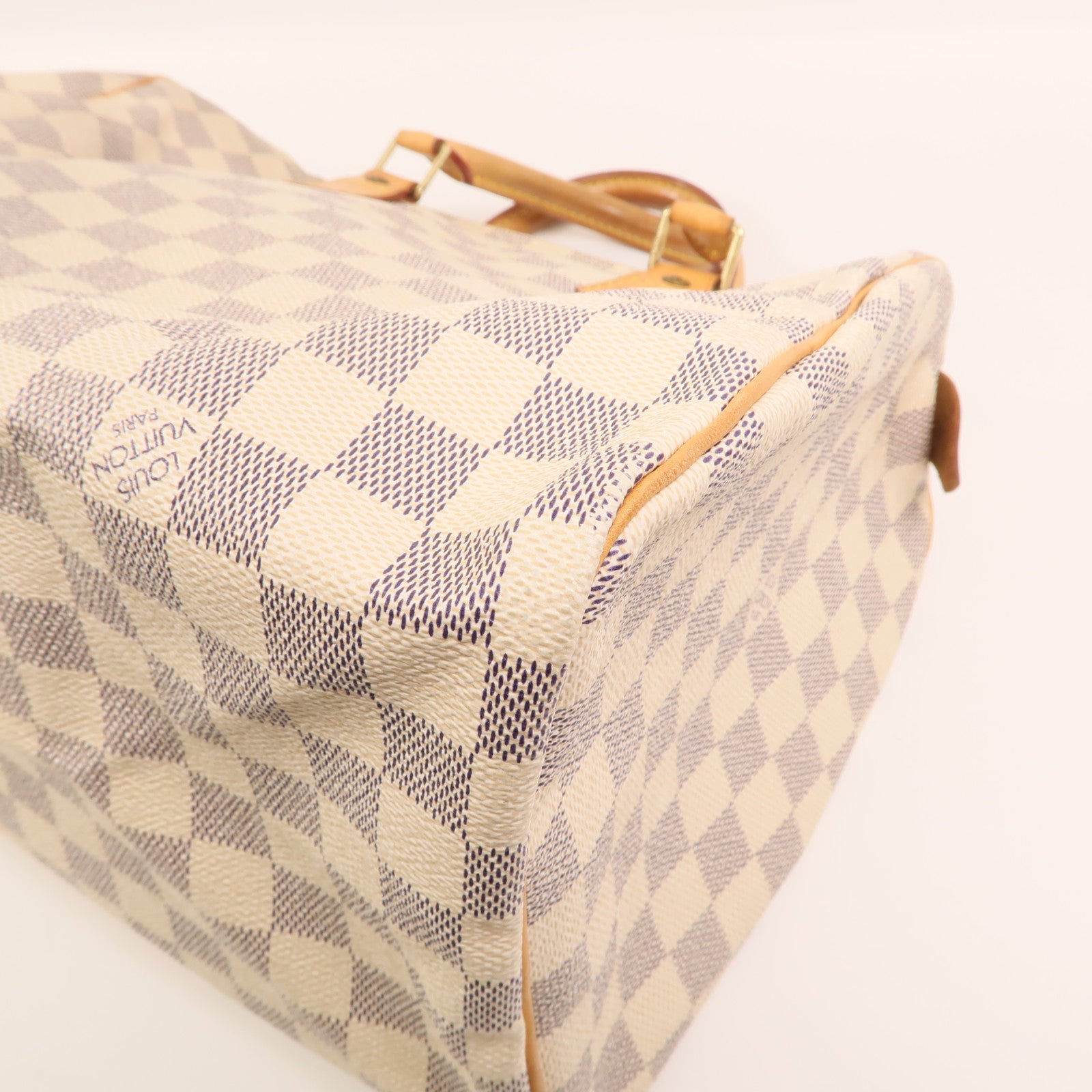 LOUIS VUITTON Damier Azur Speedy 30金扣手挽袋白色