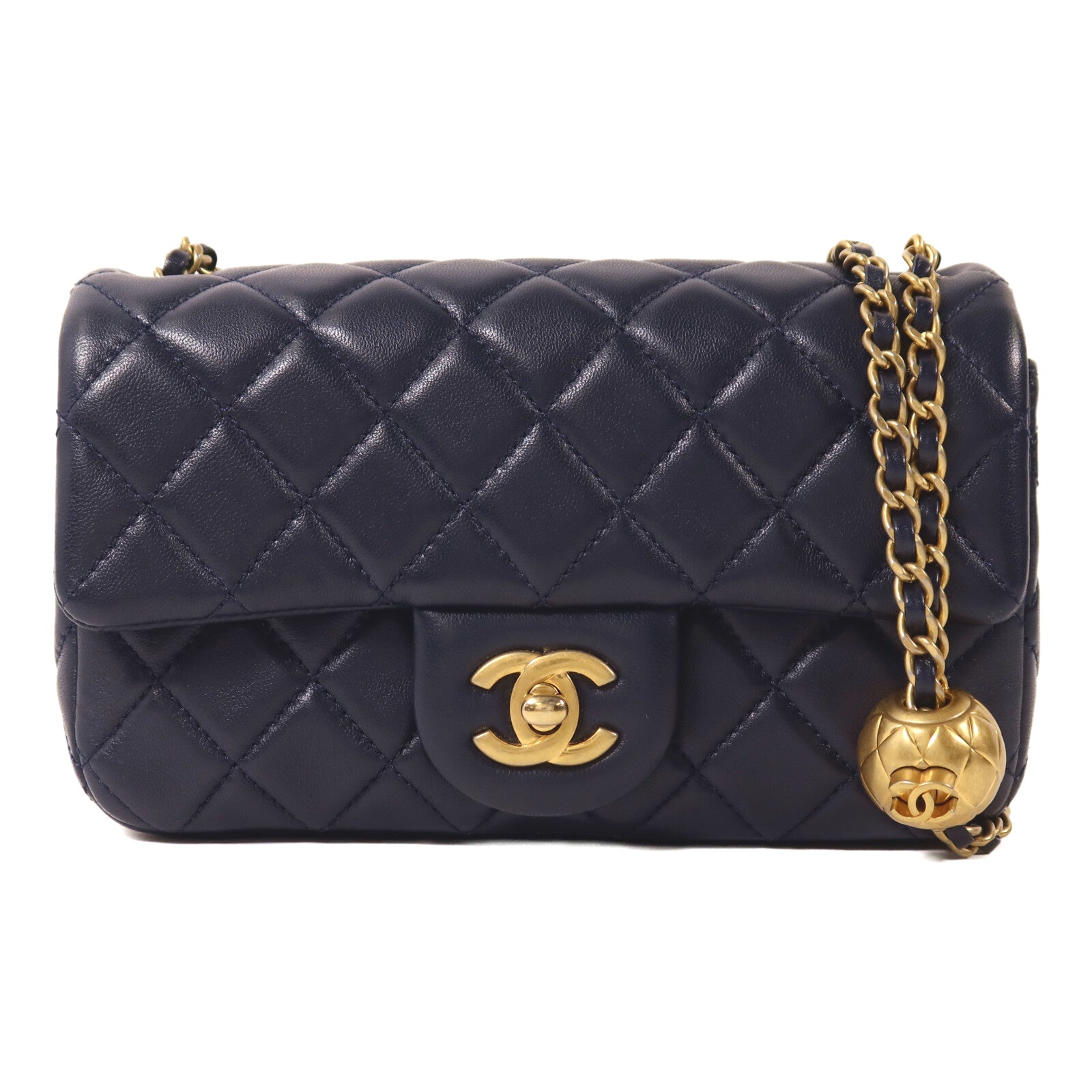 CHANEL 羊皮皮革Flap Bag With Pearl金扣鏈帶肩背袋